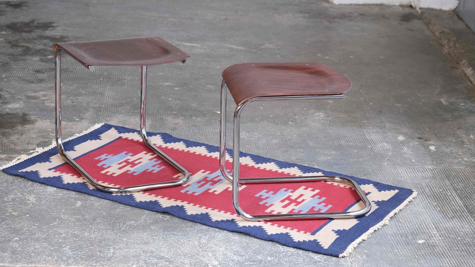 1 Of 2 Bauhaus Stools By Mart Stam In Dark Brown photo for sale