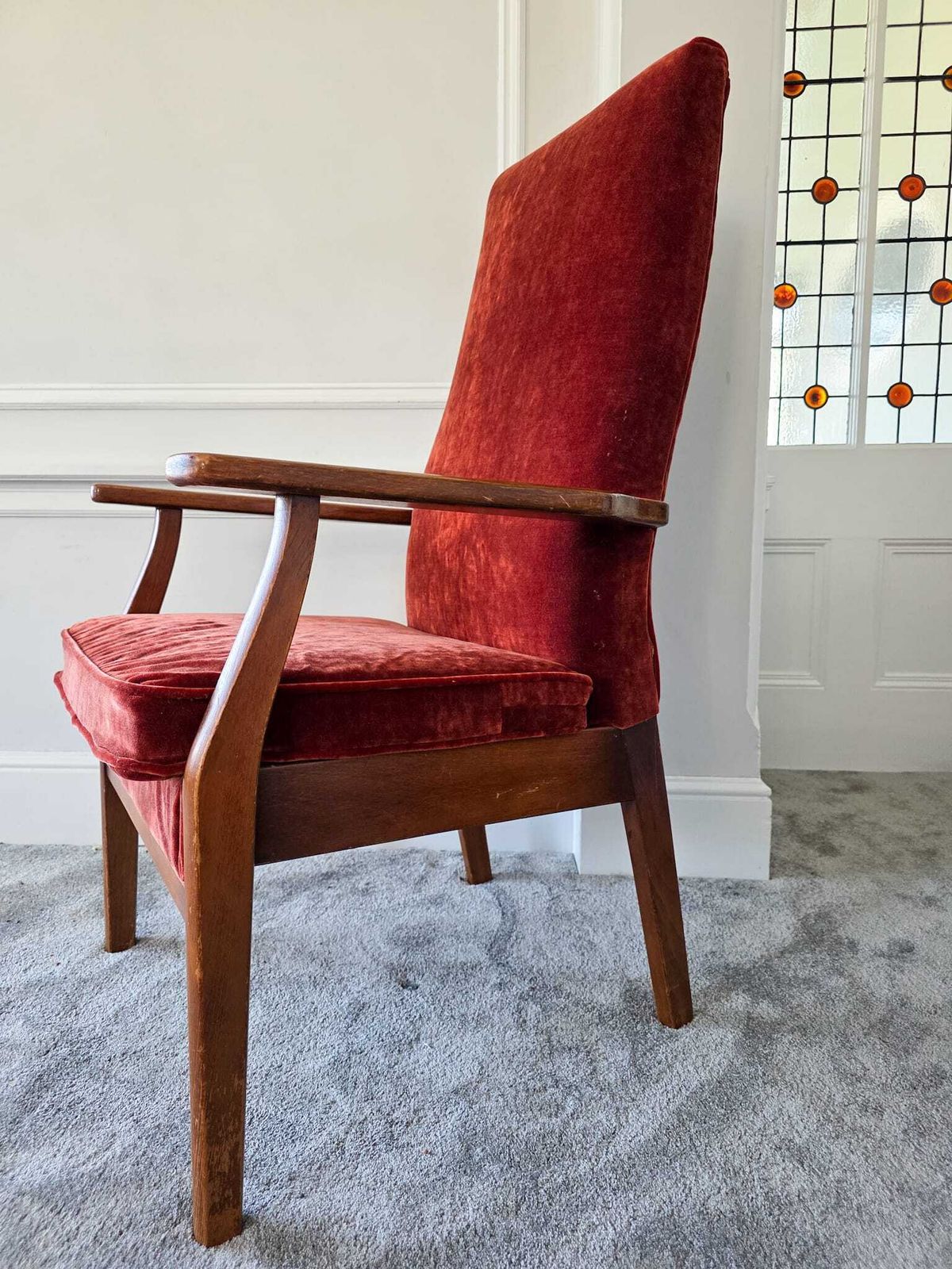 Parker Knoll Iconic, Highback Armchair Pk928 9 Newly Reupholstered In 'Linwood' Velvet. In Excellent Condition photo furniture