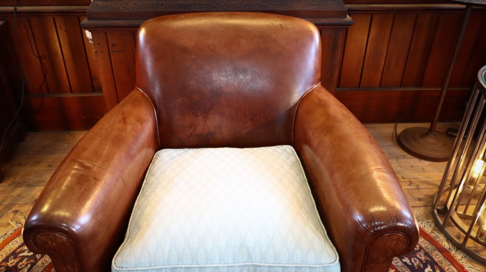 Laura Ashley Burlington Leather Library Club Fireside Leather Armchair Tan Del🚚 photo vintage