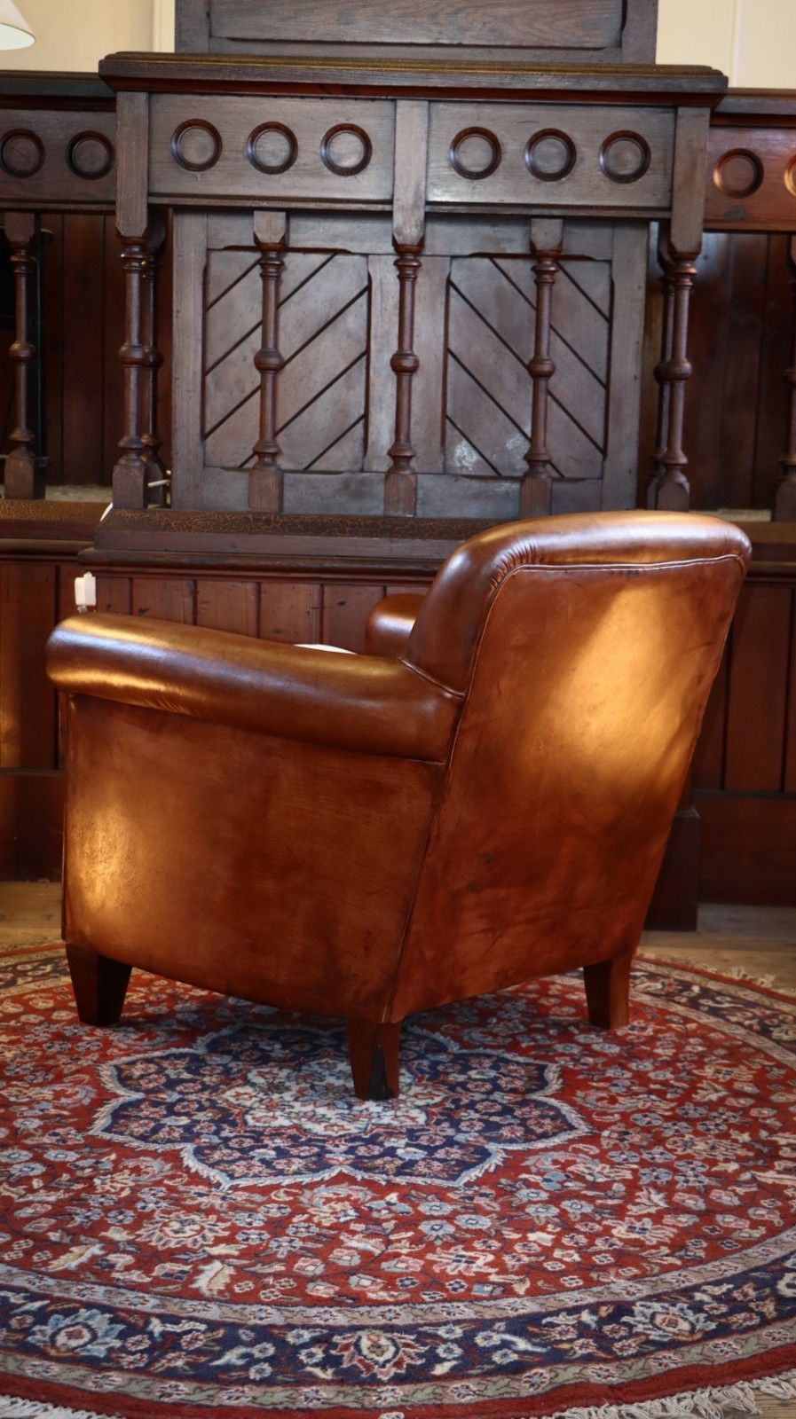 595.0 Laura Ashley Burlington Leather Library Club Fireside Leather Armchair Tan Del🚚 photo