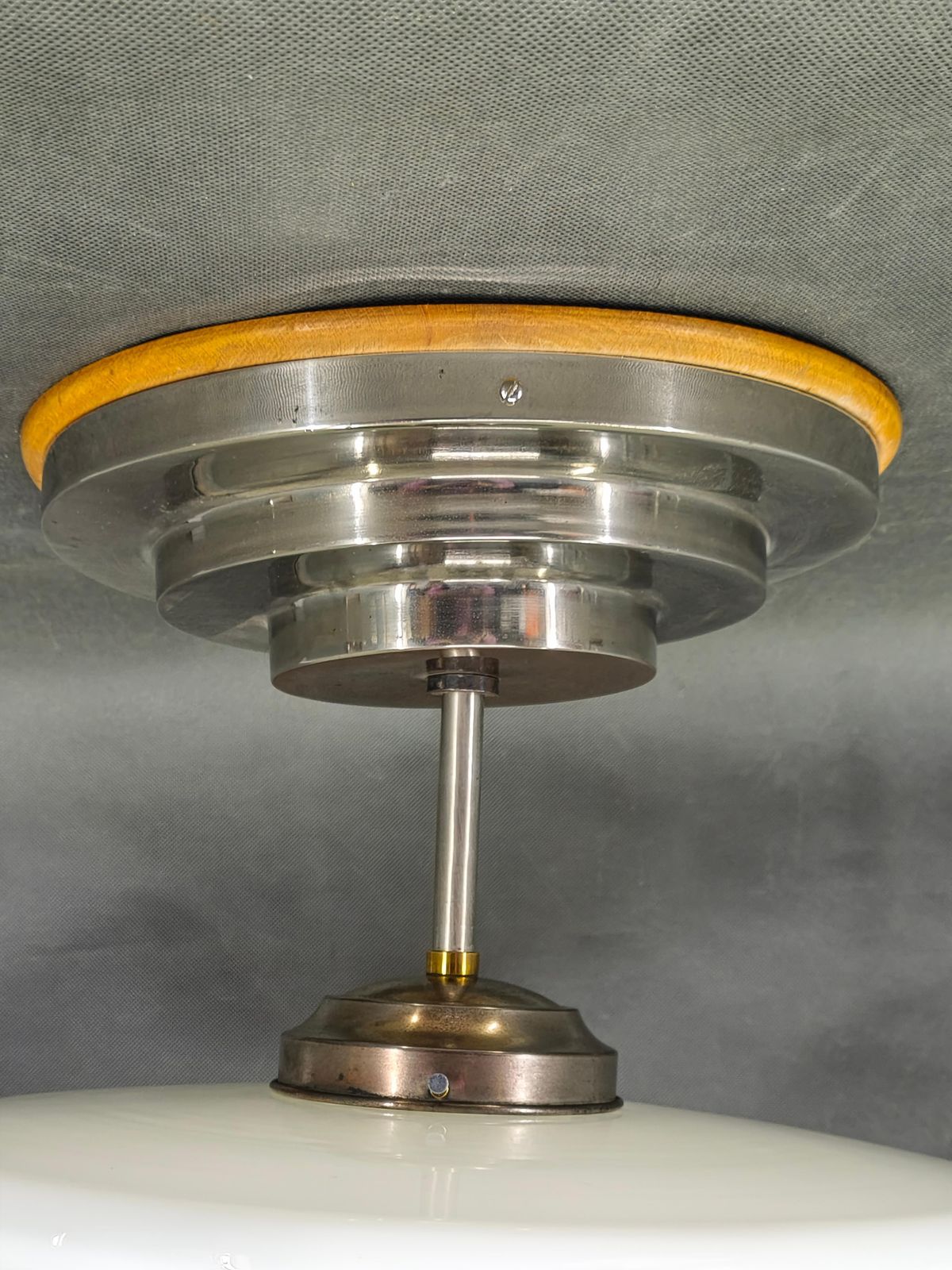 Czech Art Deco Opaline Glass Flush Mount Ceiling Light 1930s photo vinterior