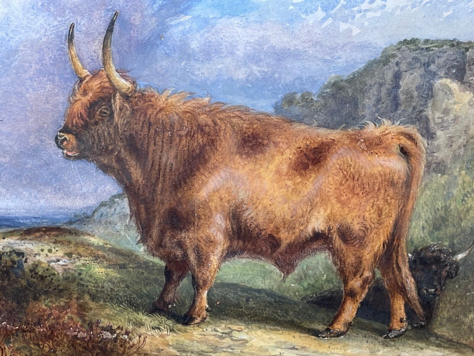 19e-eeuws Schots Highlands schilderij met vee, Aster Richard Chilton Corbould photo for sale
