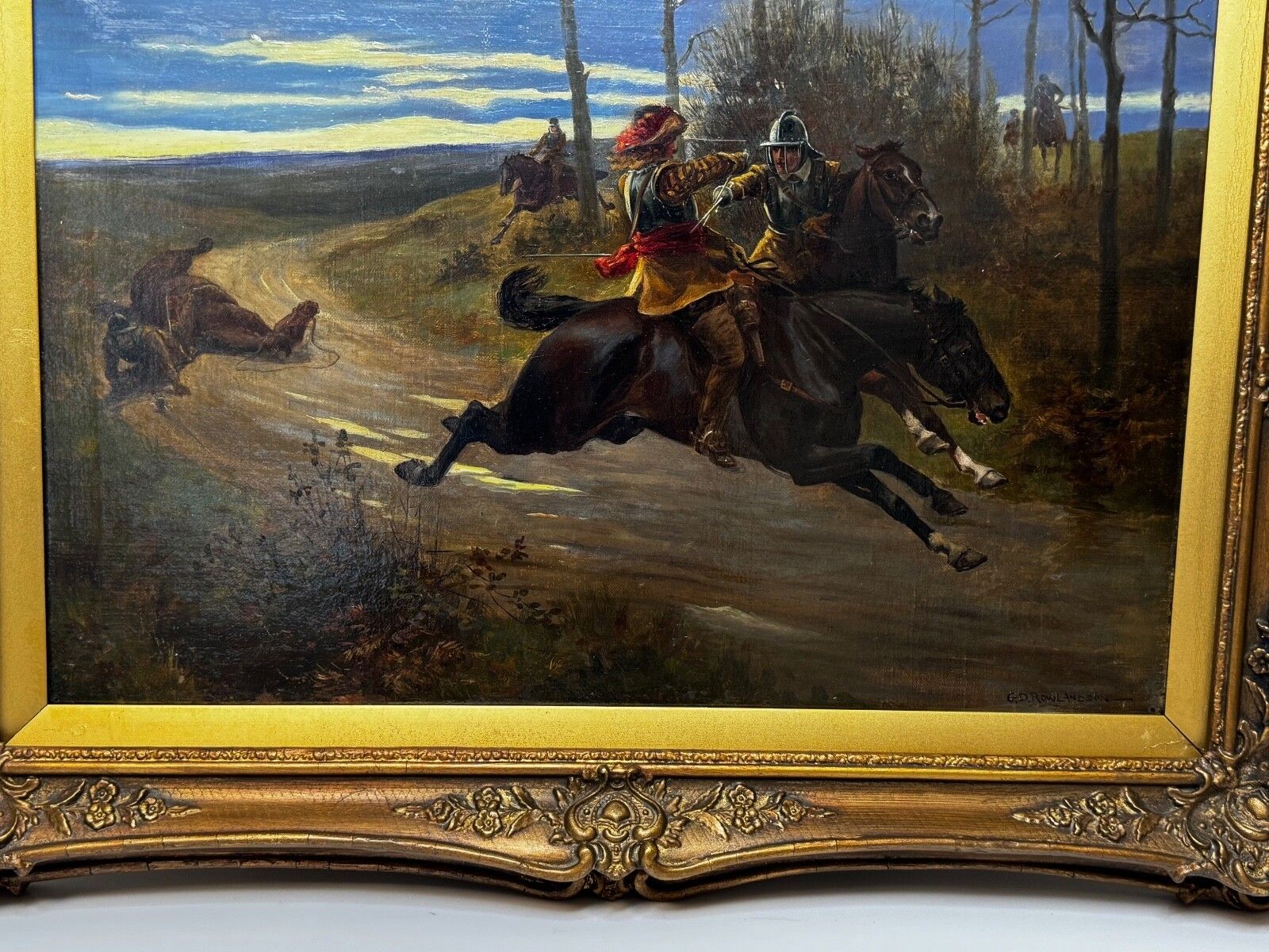 19th Century Oil Painting Civil War Royalist Pursued By Roundheads Escape From Worcester 1651 Gilt Framed photo 8000.0