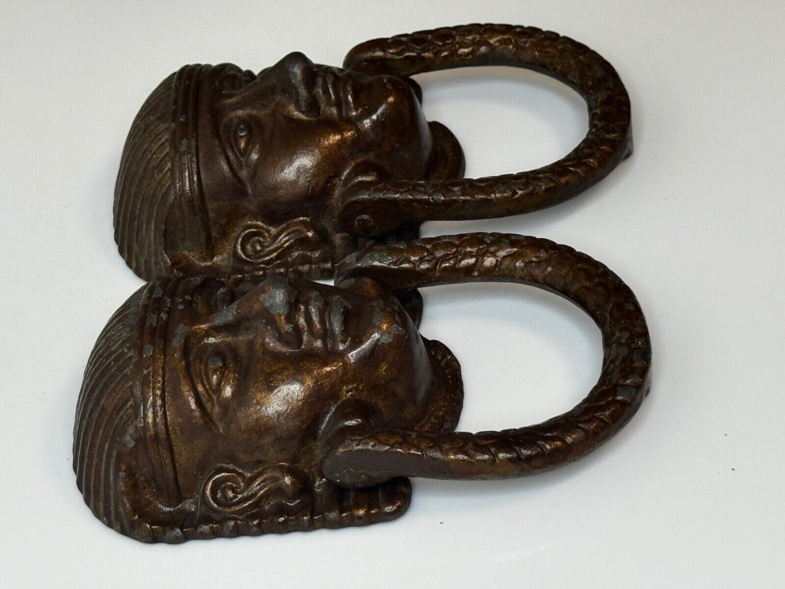 photo furniture Pair Antique Neoclassical 19th Century Egyptian Sphinx Mask Bronze Door Knockers