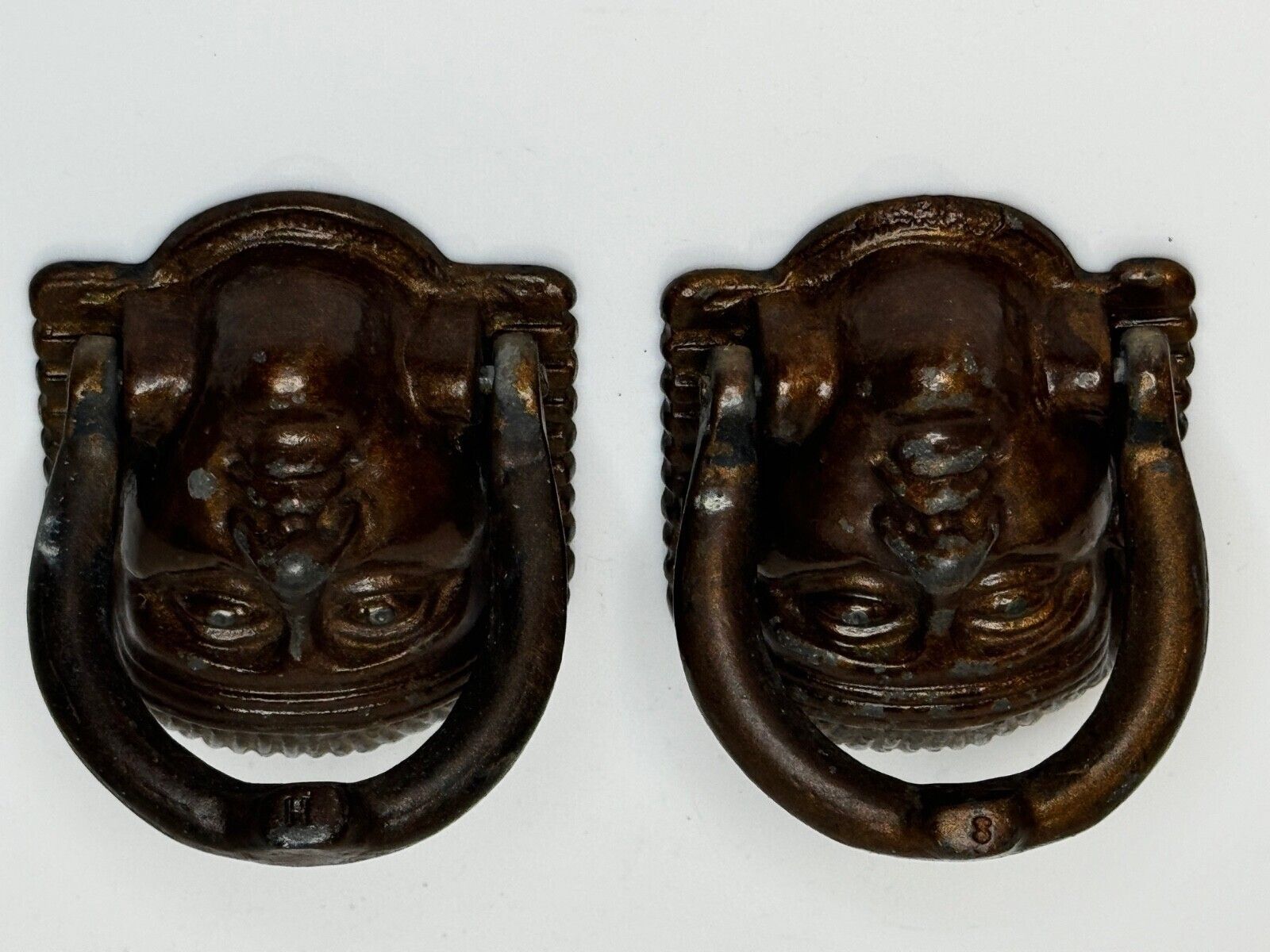 photo vintage Pair Antique Neoclassical 19th Century Egyptian Sphinx Mask Bronze Door Knockers