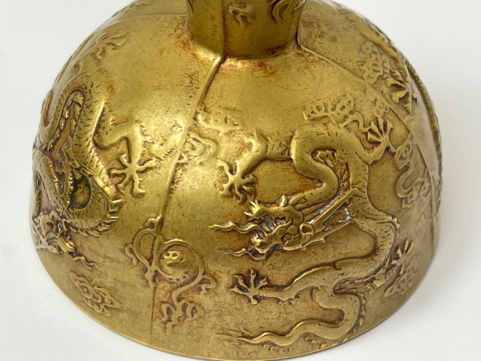 Small Chinese Qing Dynasty Gilded Bronze Drinking Vessel Dragon Wine Goblet photo vintage