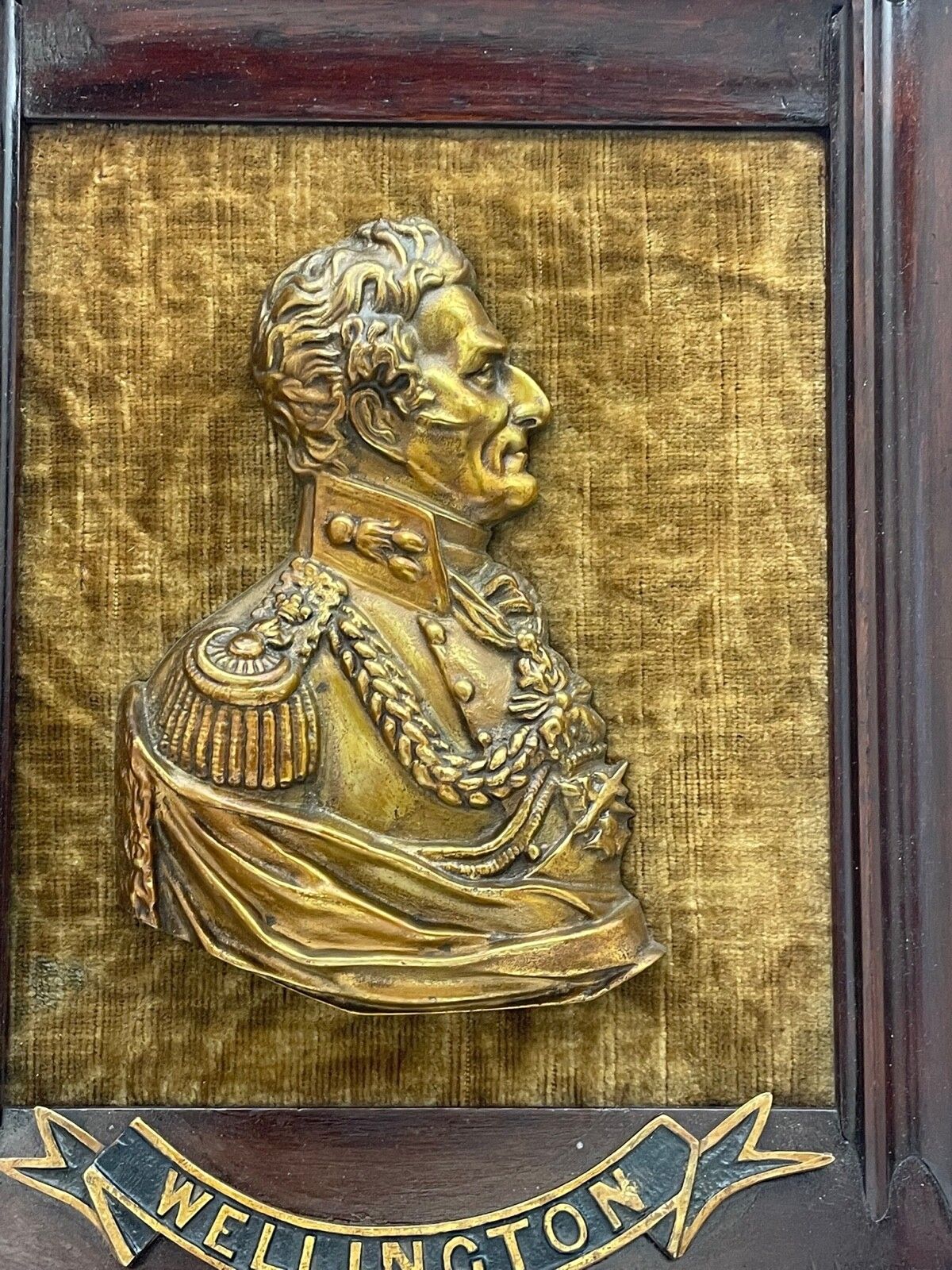 Early Victorian Gilded Ormolu Bronze Portrait Duke Wellington Wall Plaque Sculpture photo for sale