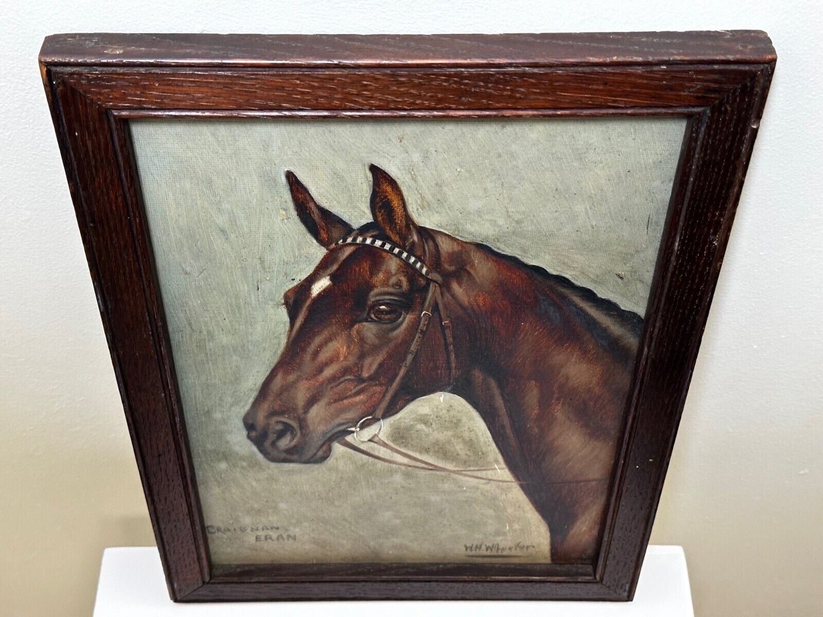 Equestrian Oil Portrait Of Champion Racehorse Craig An Eran By Walter Herbert Wheeler photo vintage