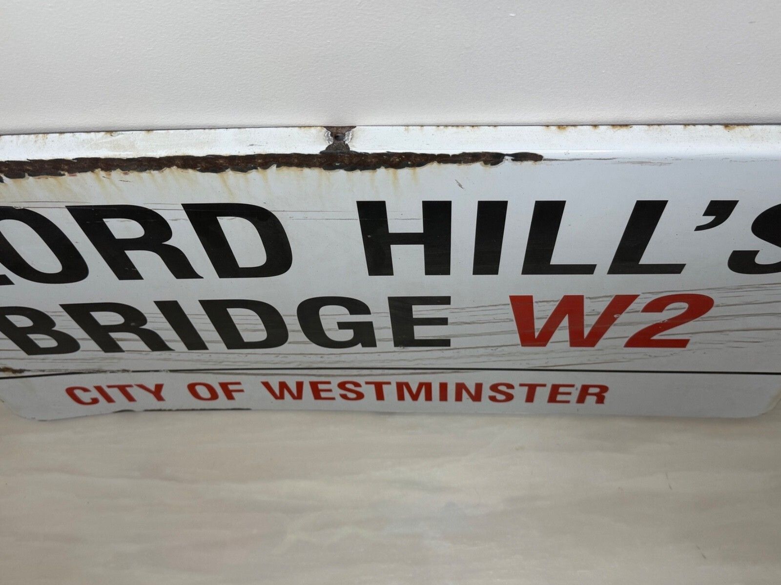Mid Century Lord Hill’s Bridge W2 Original City Of Westminster Enamel Street Sign Sir Misha Black Design photo vinterior