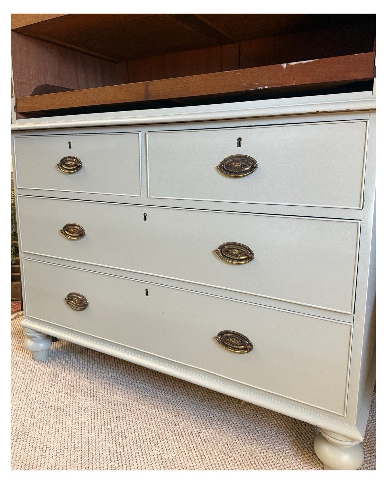 Antique Painted Victorian Linen Press With Key  Blue Gray By Farrow And Ball photo vintage