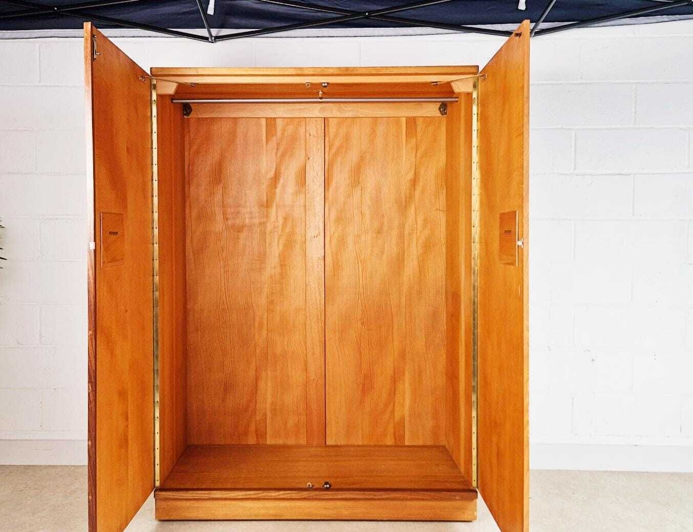 Gunther Hoffstead For Uniflex Q Range Vintage Mid Century Blonde Teak Double Wardrobe Pg187. photo for sale