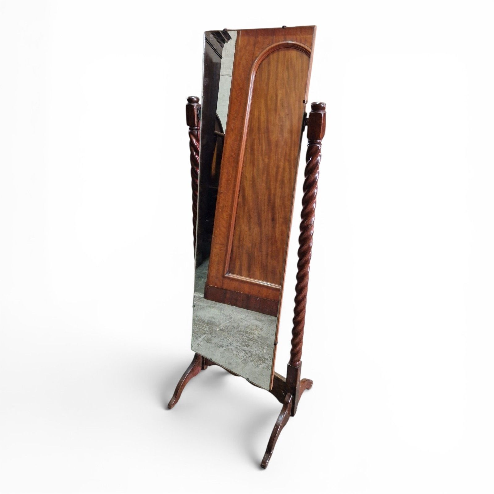 Vintage Cheval Mirror Barley Twist Stand Early 20th Century Tilting Mirror Oak