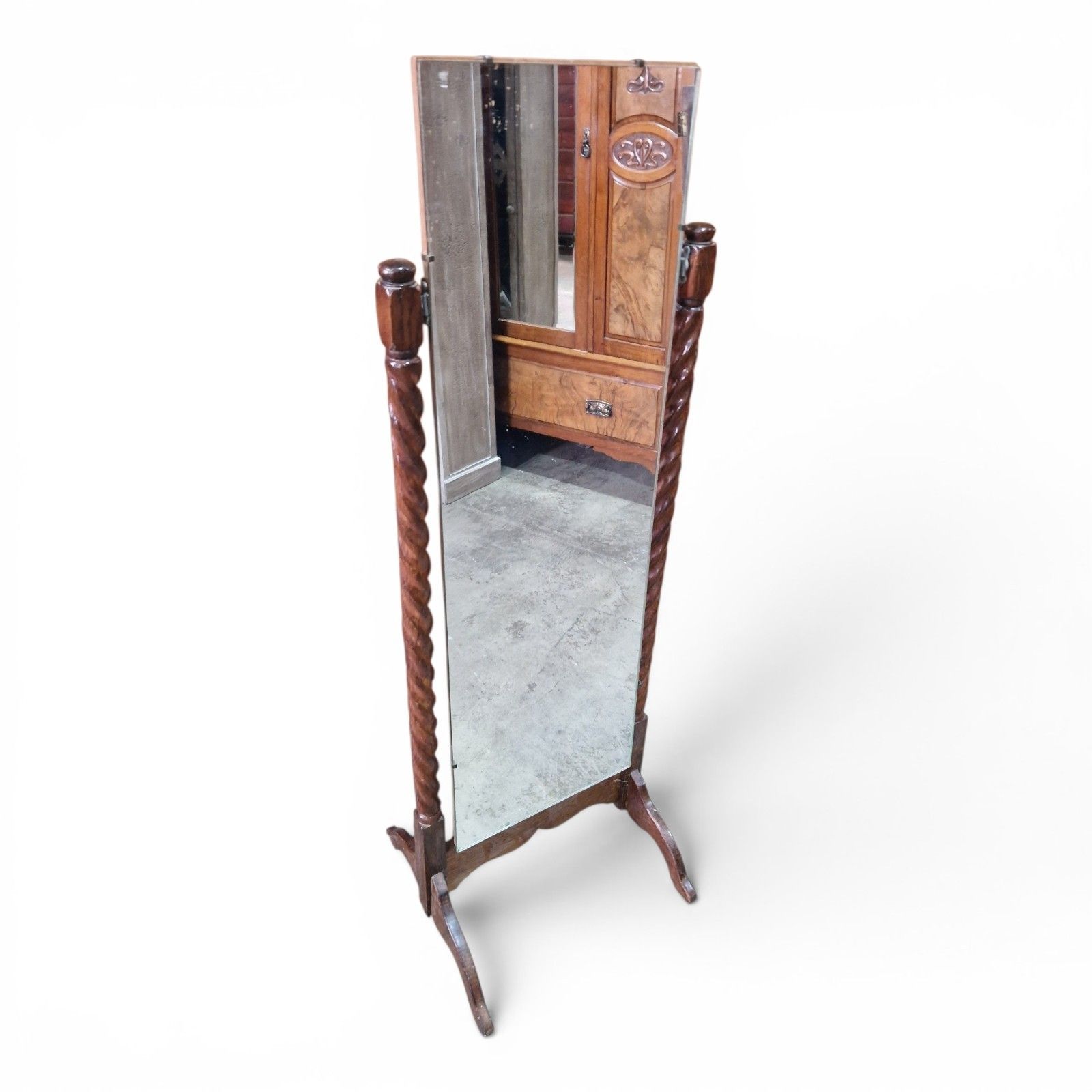 Vintage Cheval Mirror Barley Twist Stand Early 20th Century Tilting Mirror Oak photo vinterior