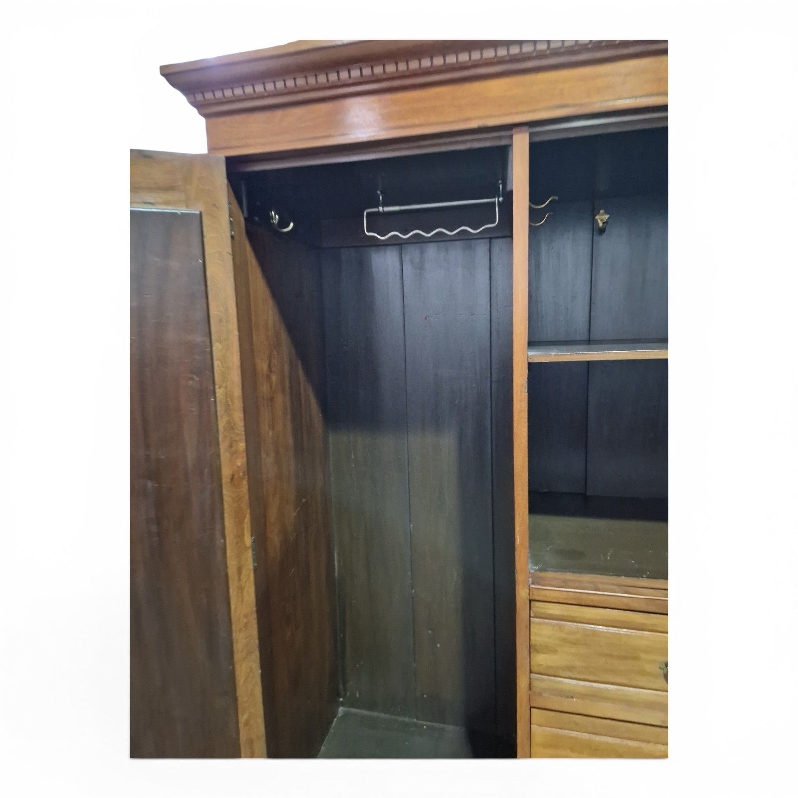 Antique Scottish Ash Wardrobe Mirror Door Antique Combination Armoire Victorian photo vinterior