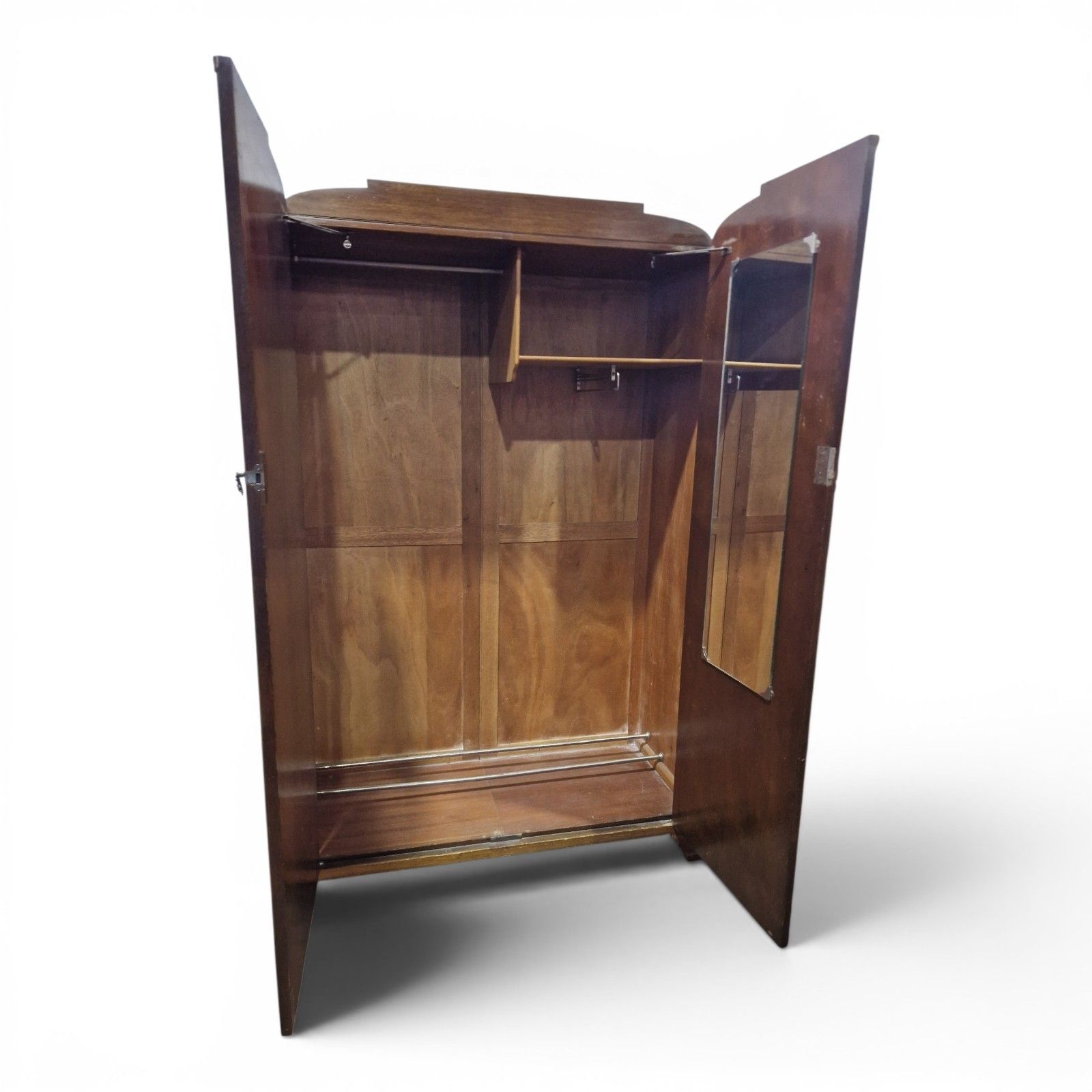 Furniture Art Deco Walnut Wardrobe Armoire Antique Vintage Figured Double Doors Carved photo