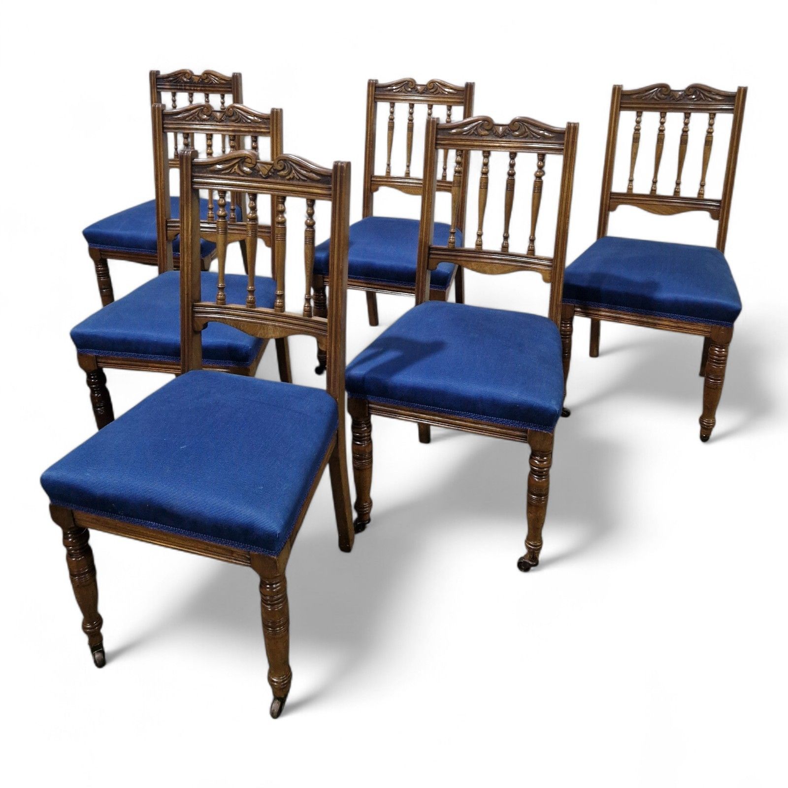 Antique Walnut Chairs Set Of 6 Carved Wood Kitchen / Spindle Back Dining Chairs photo 190.0