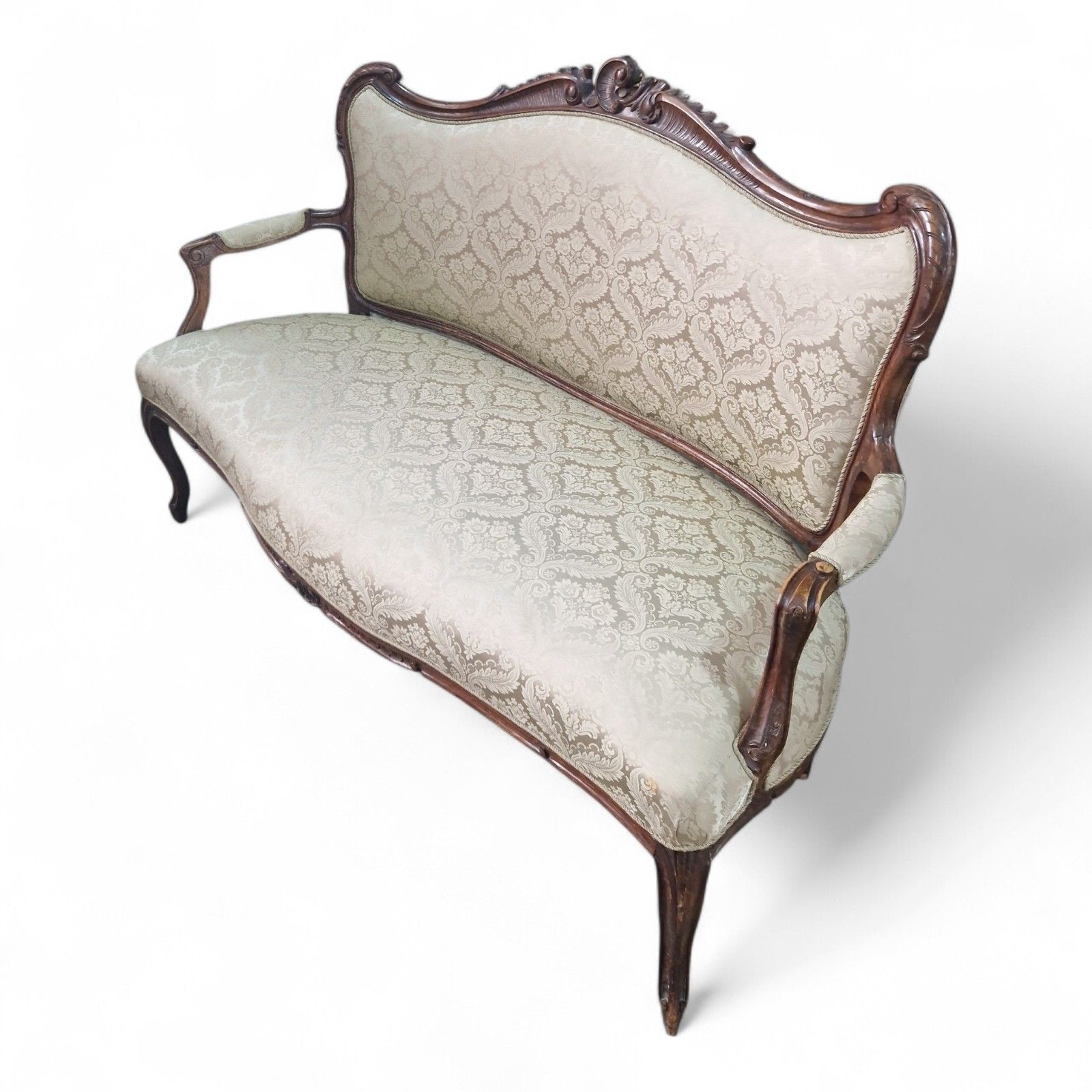 Antique Style French Carved Sofa Settee Louis XV Walnut Upholstered Seat photo Furniture