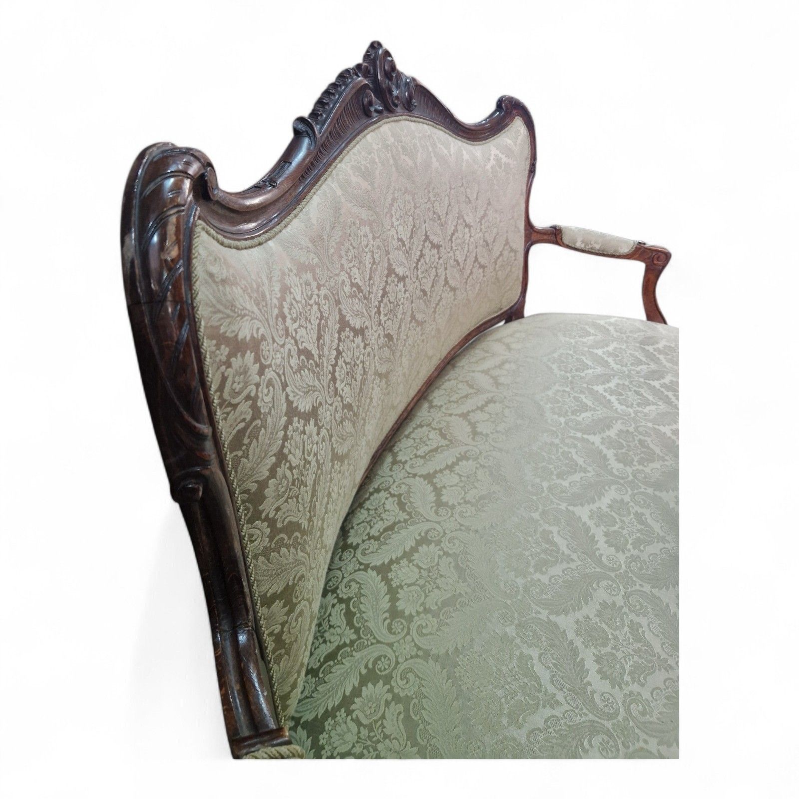 Antique Style French Carved Sofa Settee Louis XV Walnut Upholstered Seat photo vinterior