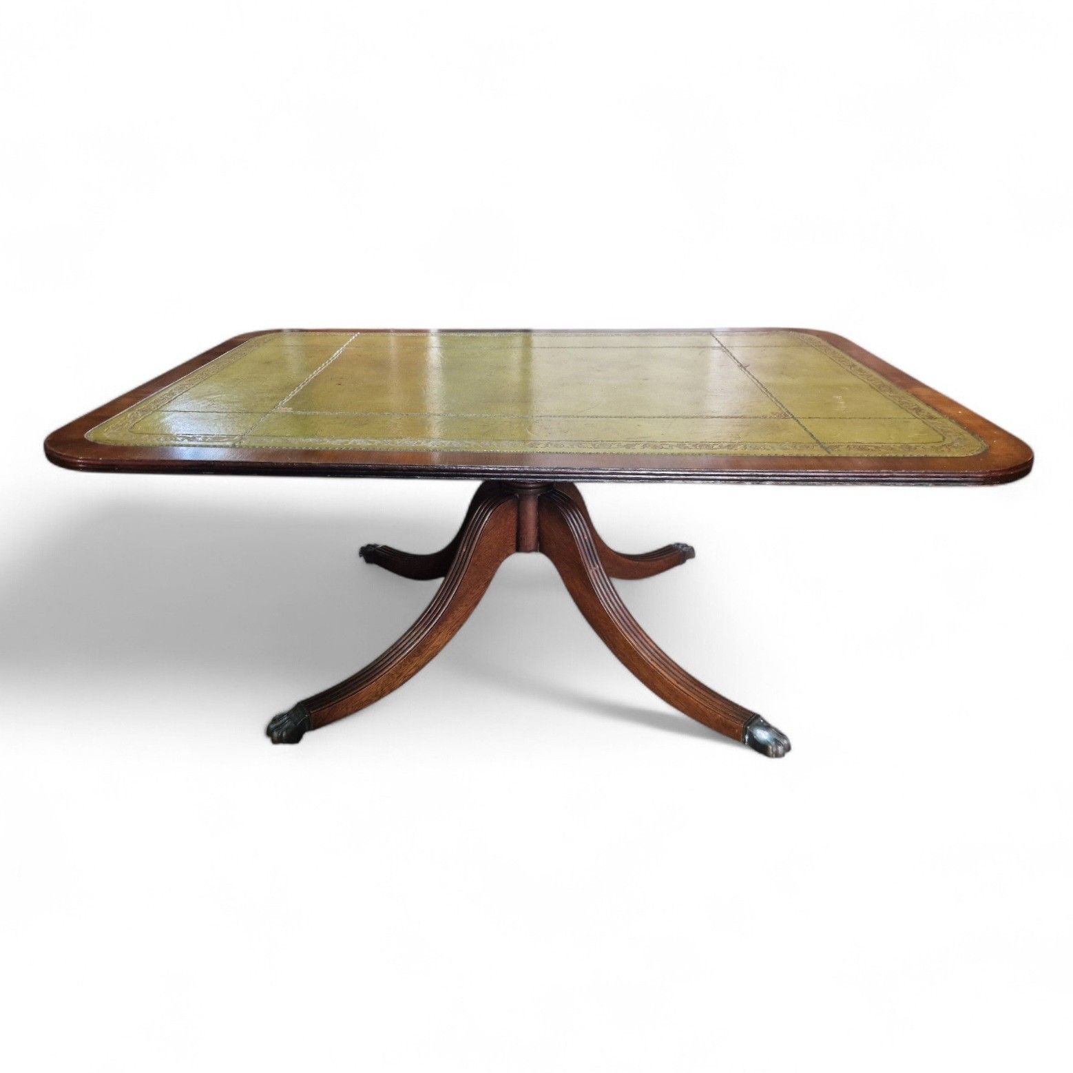 Antique Style Games Table Coffee Table Green Leather Top Paw Feet Castors Large photo for sale