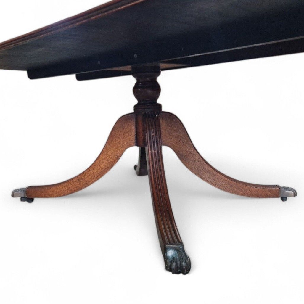 120.0 Antique Style Games Table Coffee Table Green Leather Top Paw Feet Castors Large photo