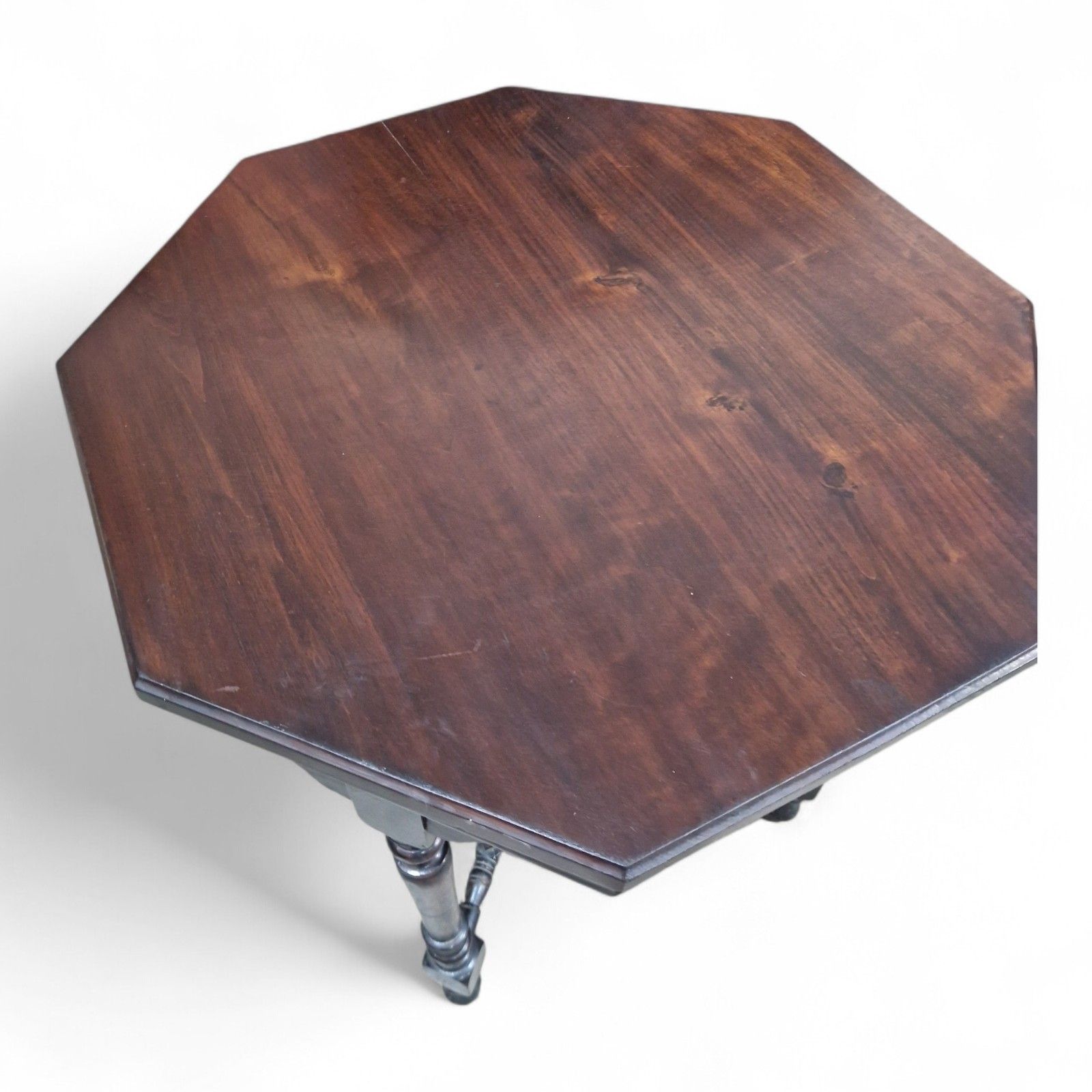 Victorian Octagonal Occasional Table 2 Tier Solid Wood Turned Supports Antique photo vintage