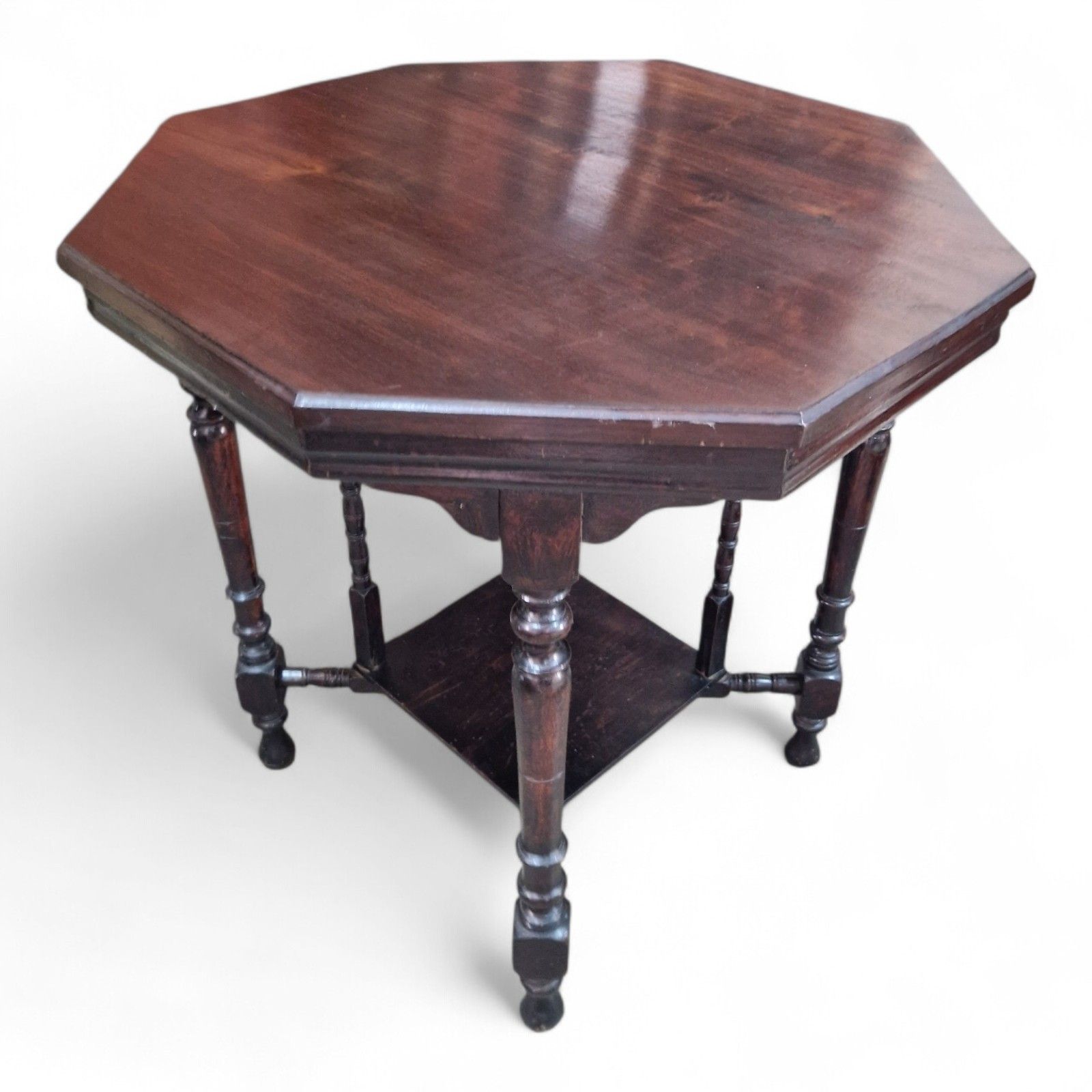 photo buy Victorian Octagonal Occasional Table 2 Tier Solid Wood Turned Supports Antique