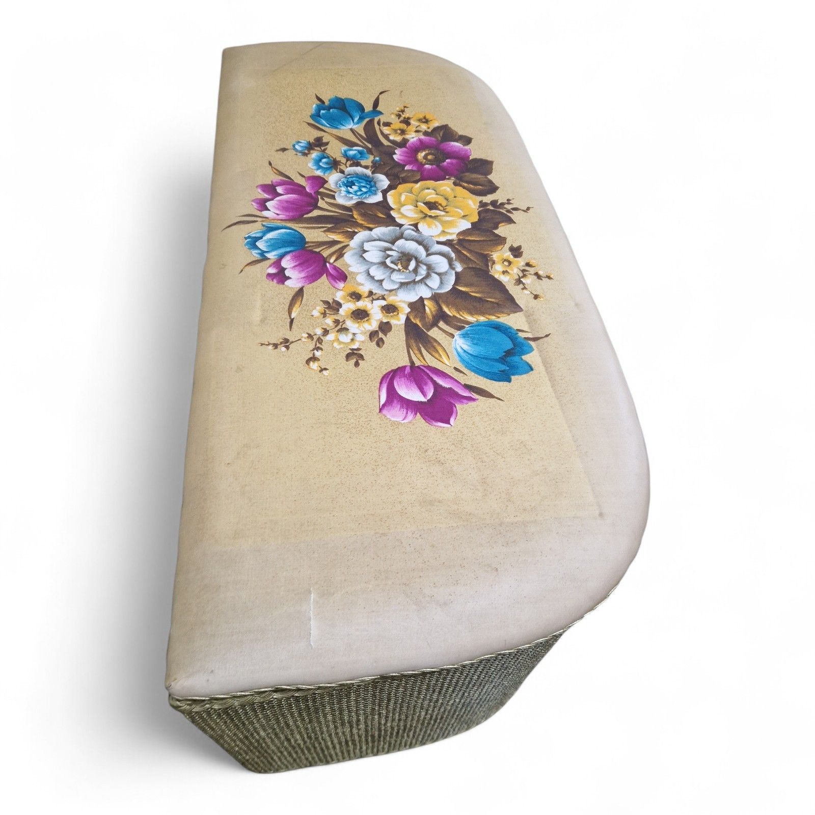 Vintage Blanket Box Upholstered Top Floral Motif Lift Up Lid Storage Trunk photo vinterior