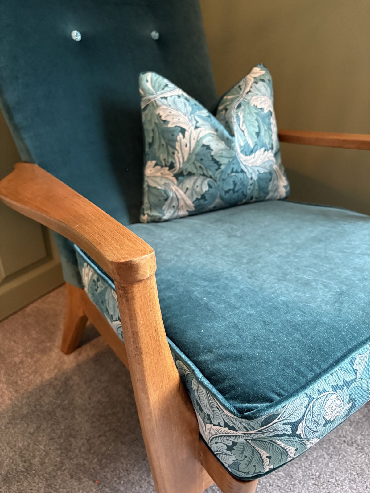 Parker Knoll Chair Refurbished In William Morris Acanthus. photo for sale