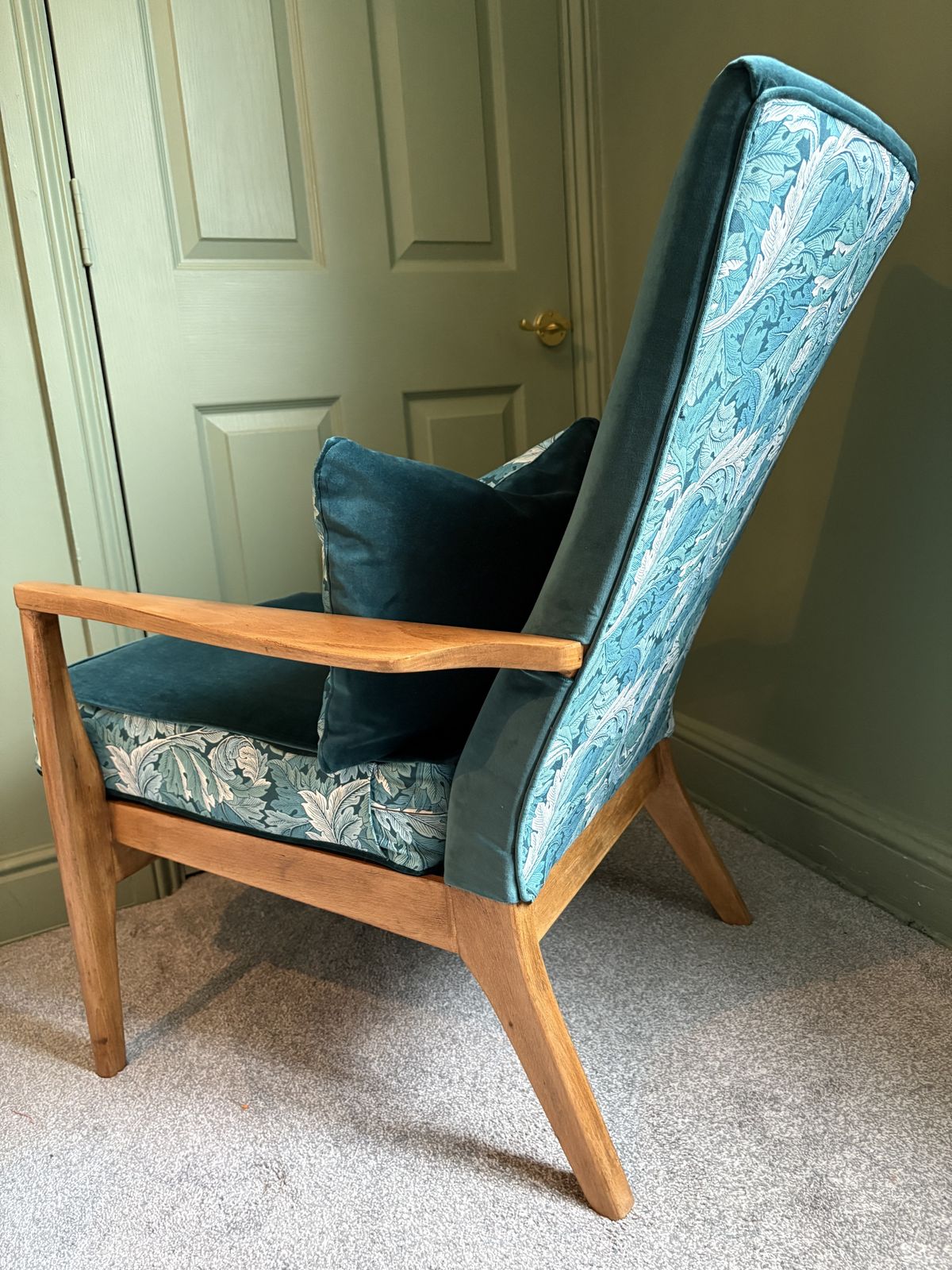 photo for sale Parker Knoll Chair Refurbished In William Morris Acanthus.