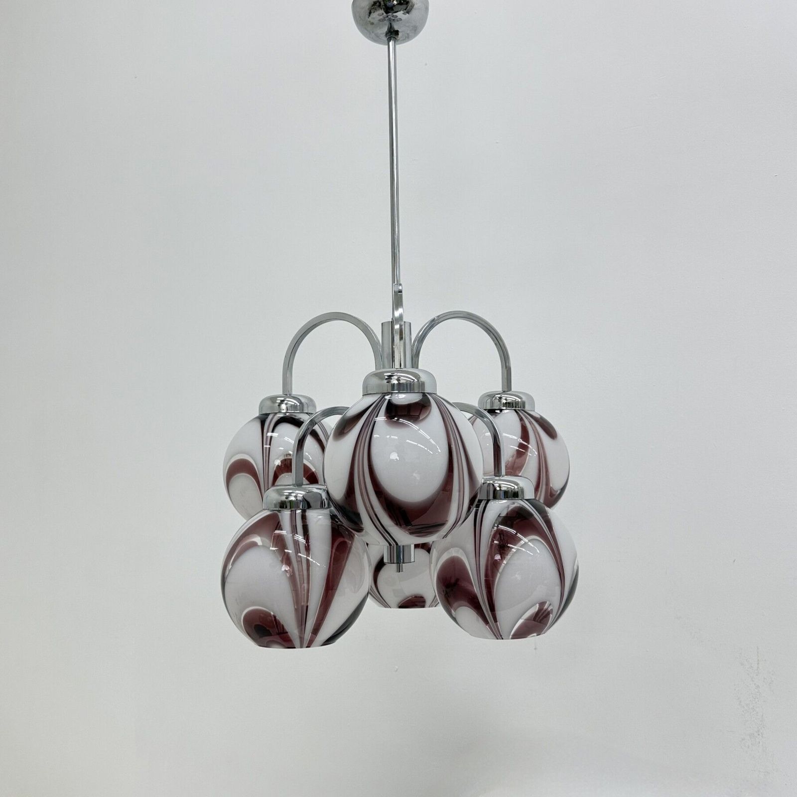 photo vintage Xl Italian Purple And White Murano Glass Swirl Chandelier , 1970s