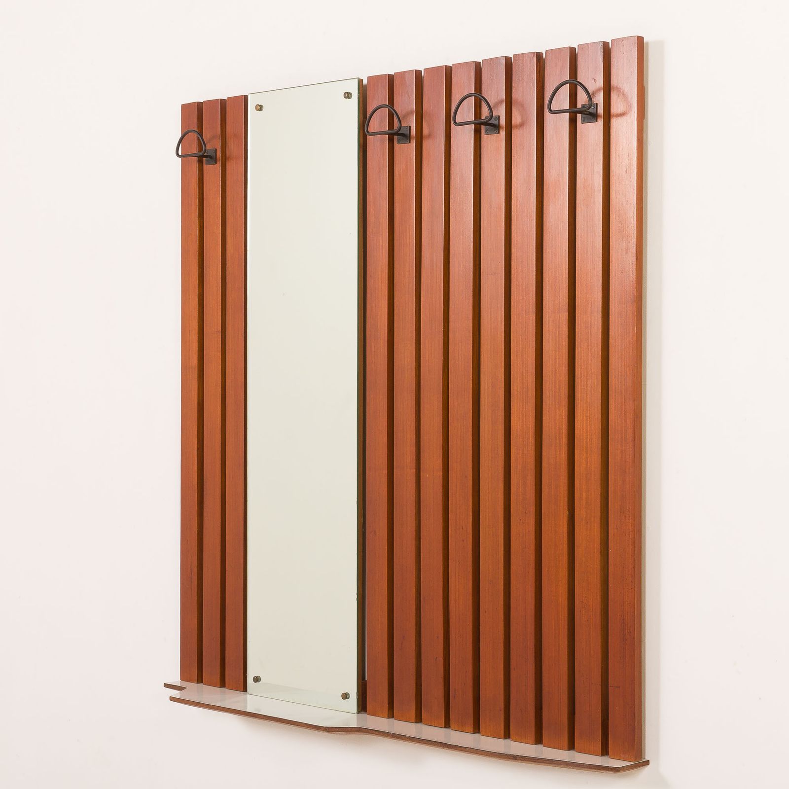 Coat Rack In Teak With Mirror And A Shelf, Italy, 1960s photo for sale