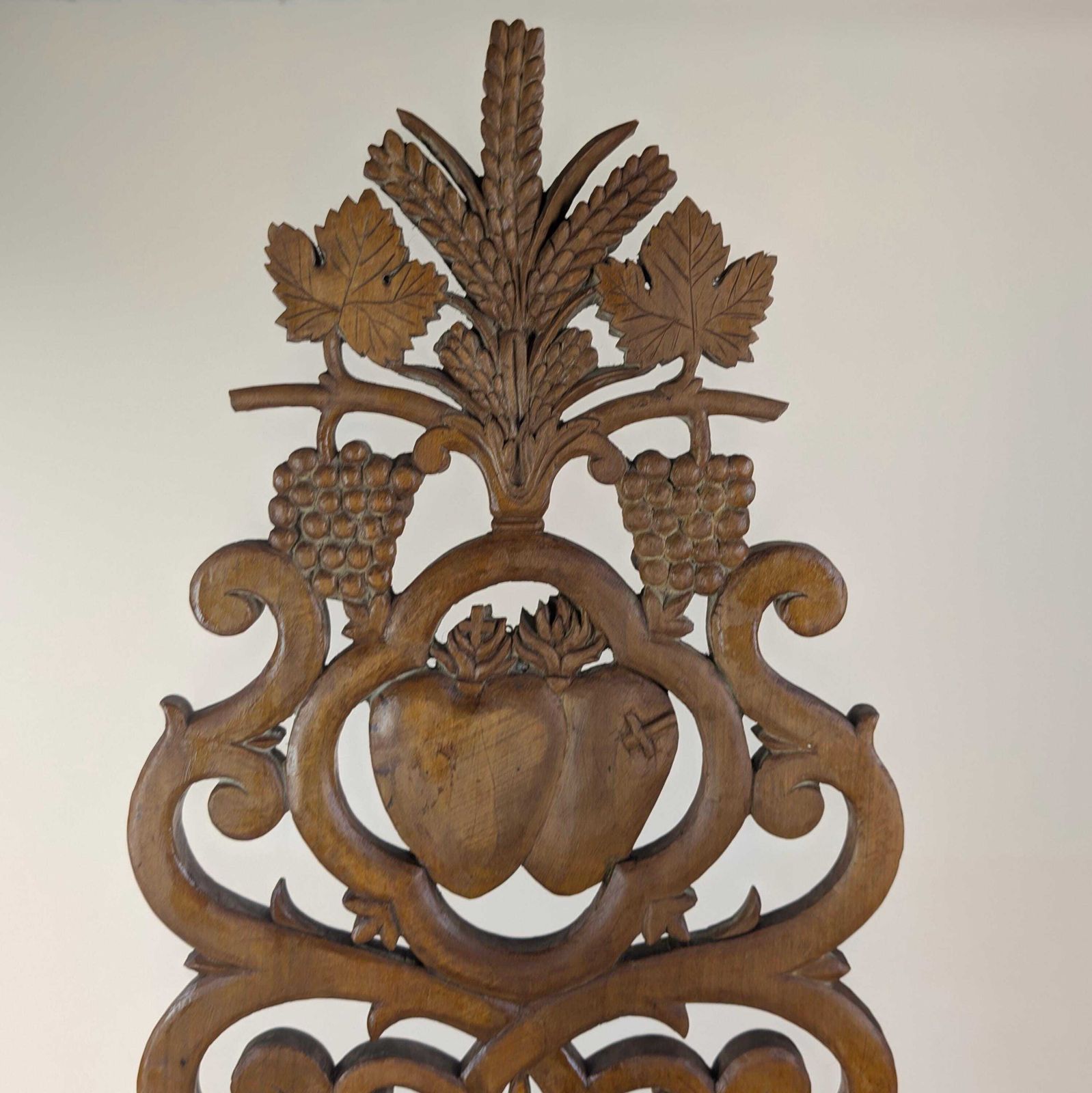 Carved Wood Religious Altar Fragment, 19th Century French Catholic Church Pediment, Sacred Heart Eucharist Wheat Grapes Plaque photo vintage