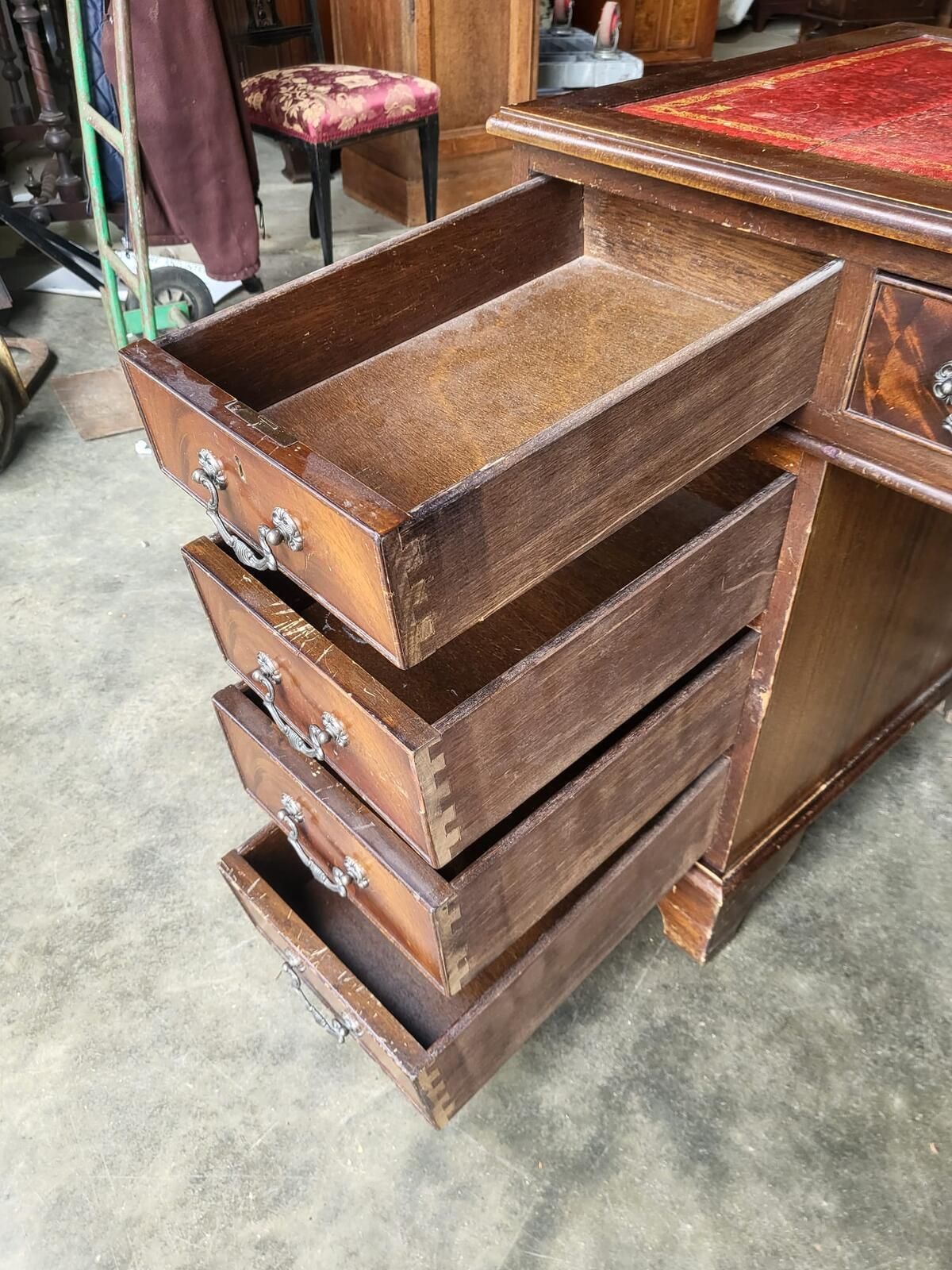 Antique Repro Shabby Small Twin Pedestal Desk Leather Top photo buy
