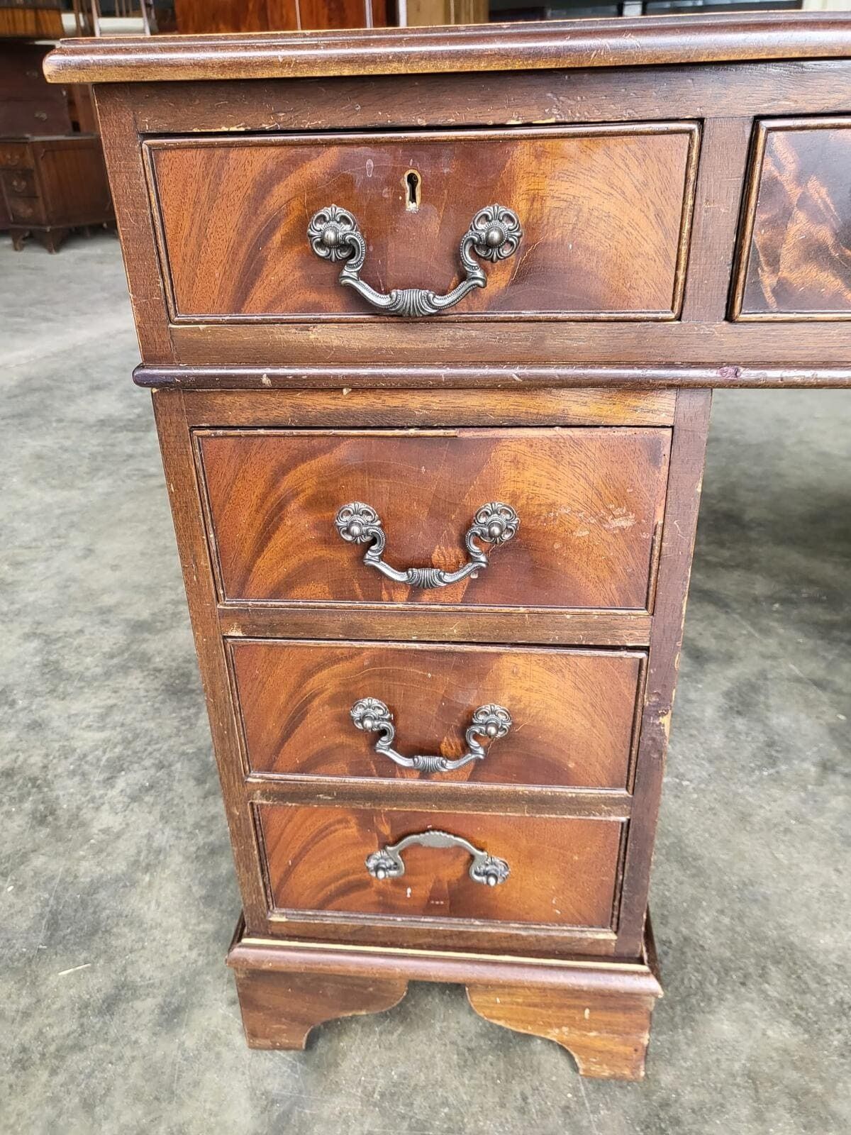 Antique Repro Shabby Small Twin Pedestal Desk Leather Top photo vintage