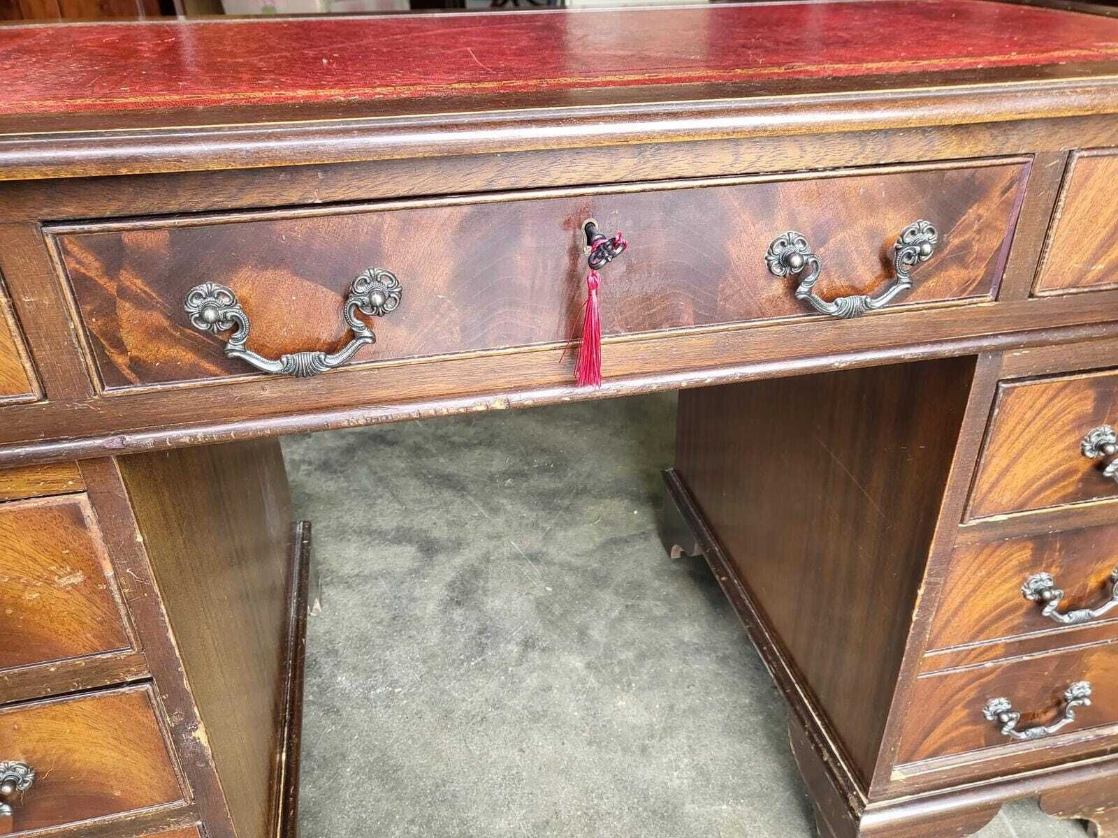 photo furniture Antique Repro Shabby Small Twin Pedestal Desk Leather Top