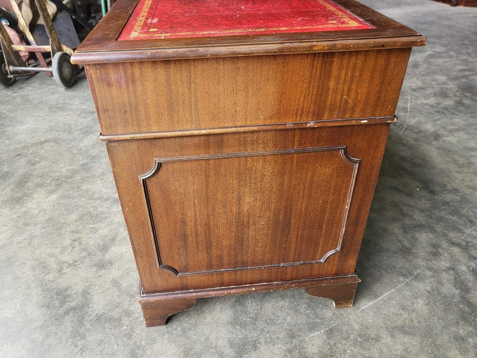 245.0 Antique Repro Shabby Small Twin Pedestal Desk Leather Top photo