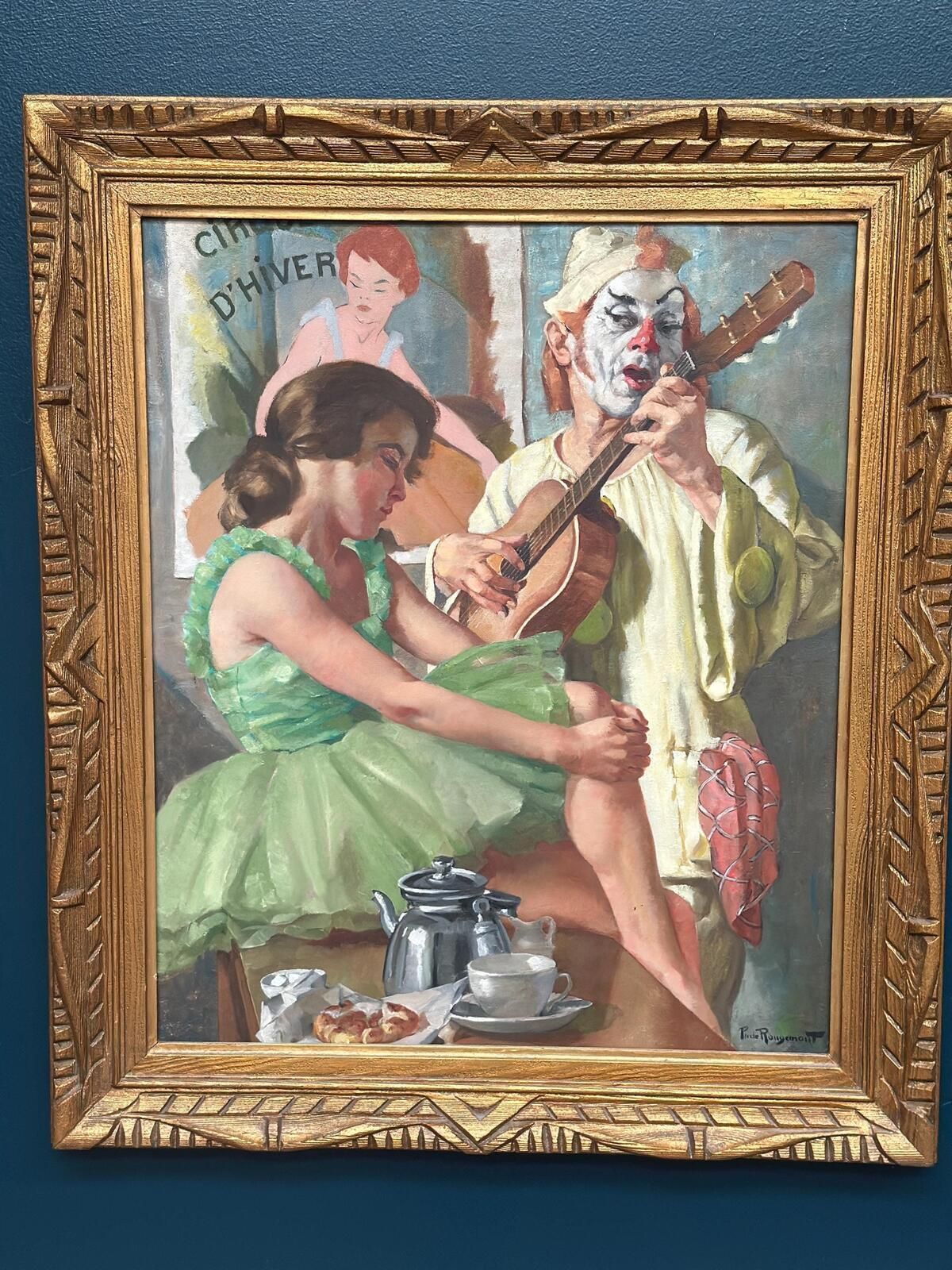 Original Early Century French Oil On Canvas – “Woman And Clown” By Philippe De Rougemont – Vintage & Framed – 82 × 70 Cm (32.3" × 27.6" photo 1270.0