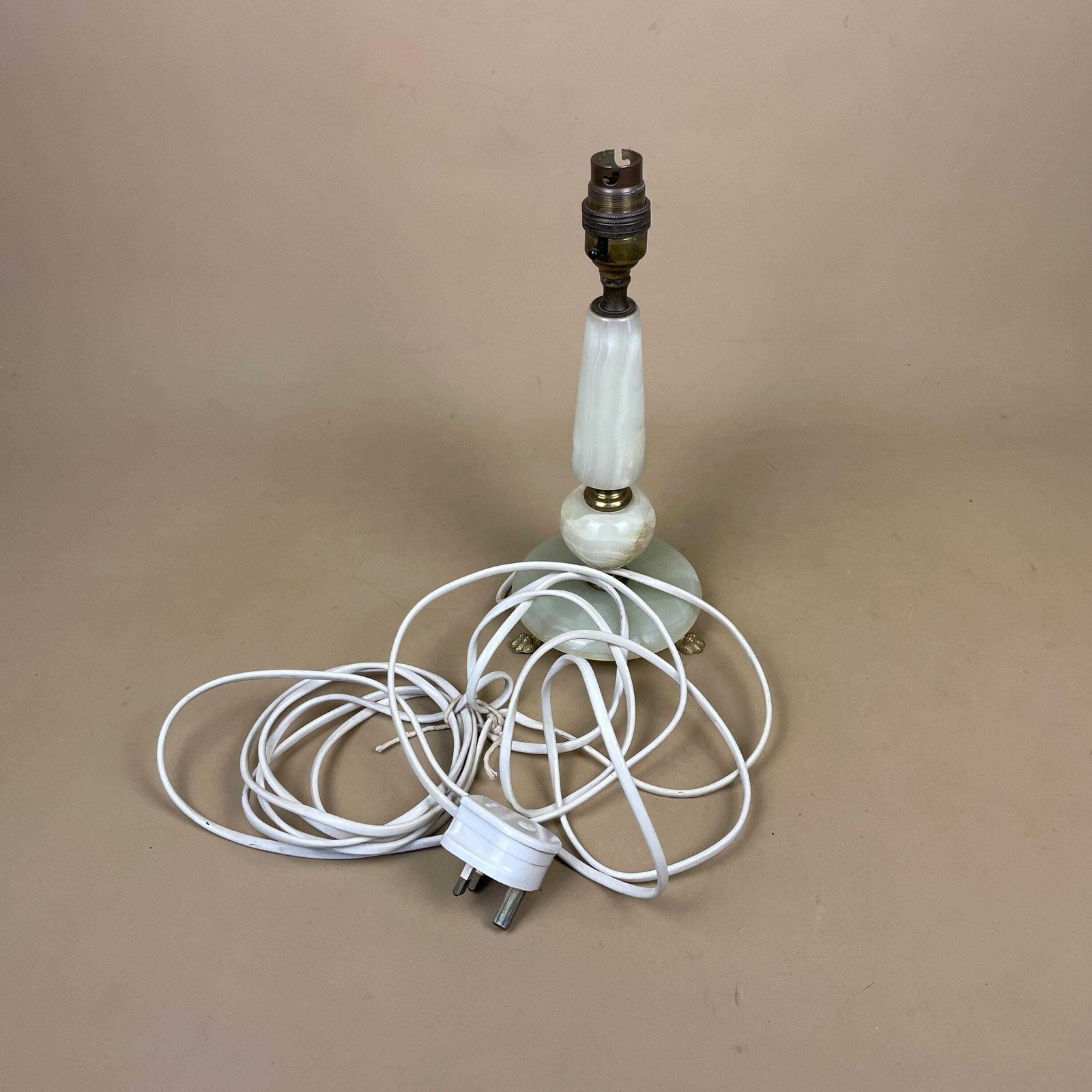 photo for sale Green Onyx Marble Lamp Light Bedside Brass Gold Metal Ornate Round Base Marbled Pattern Classic Column Natural Stone Antique Vintage Side