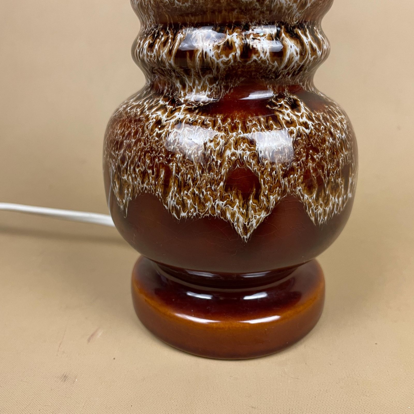 Vintage Ceramic Patterned Brown Studio Pottery Lamp Bedside Table Light Handle Vase Retro Cottage Natural Antique Pattern Handmade Marbled photo Lighting