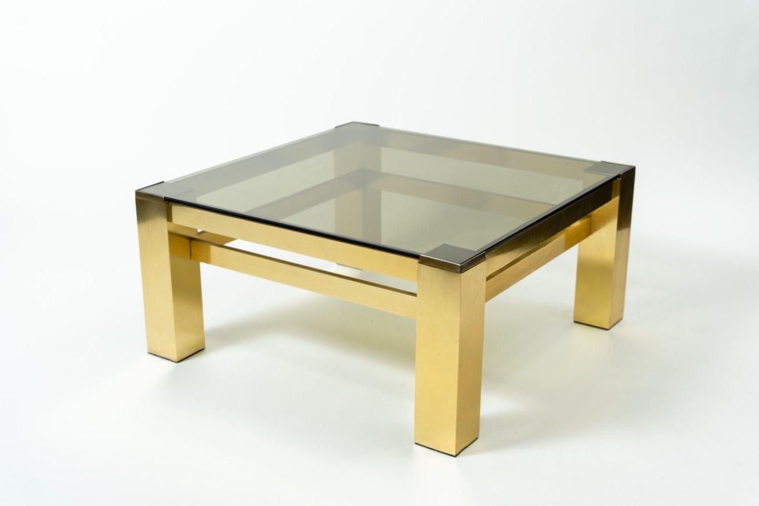 Modern Italian Coffee Table With Smoked Glass Top – 1970s