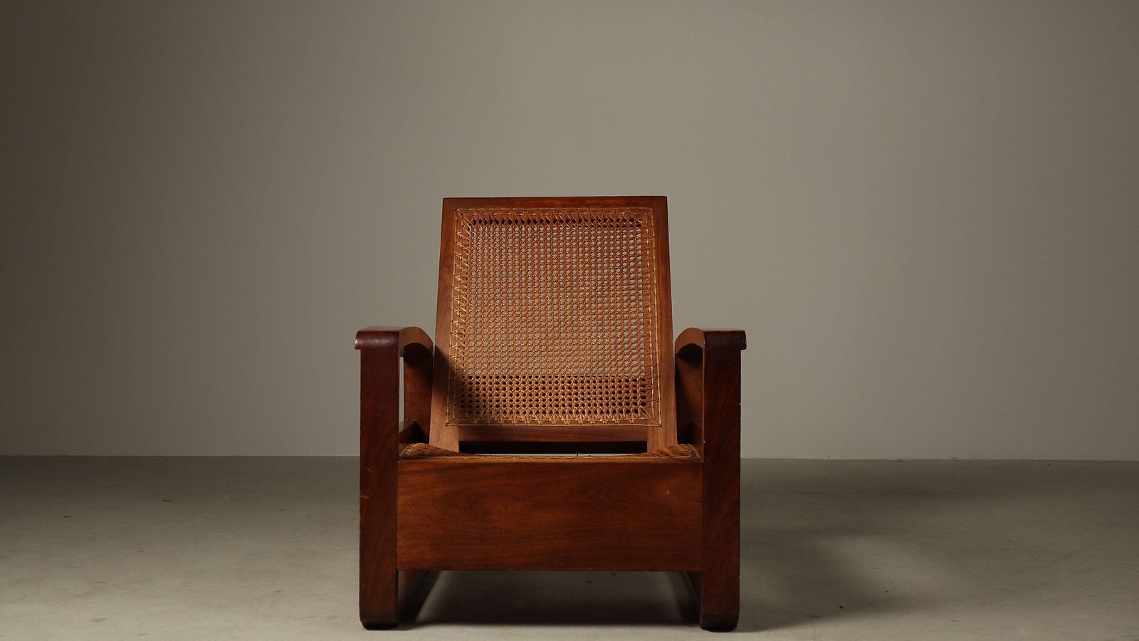 Mid Century Architectural Teak Lounge Chair With Cane Seat, 1950s photo vinterior