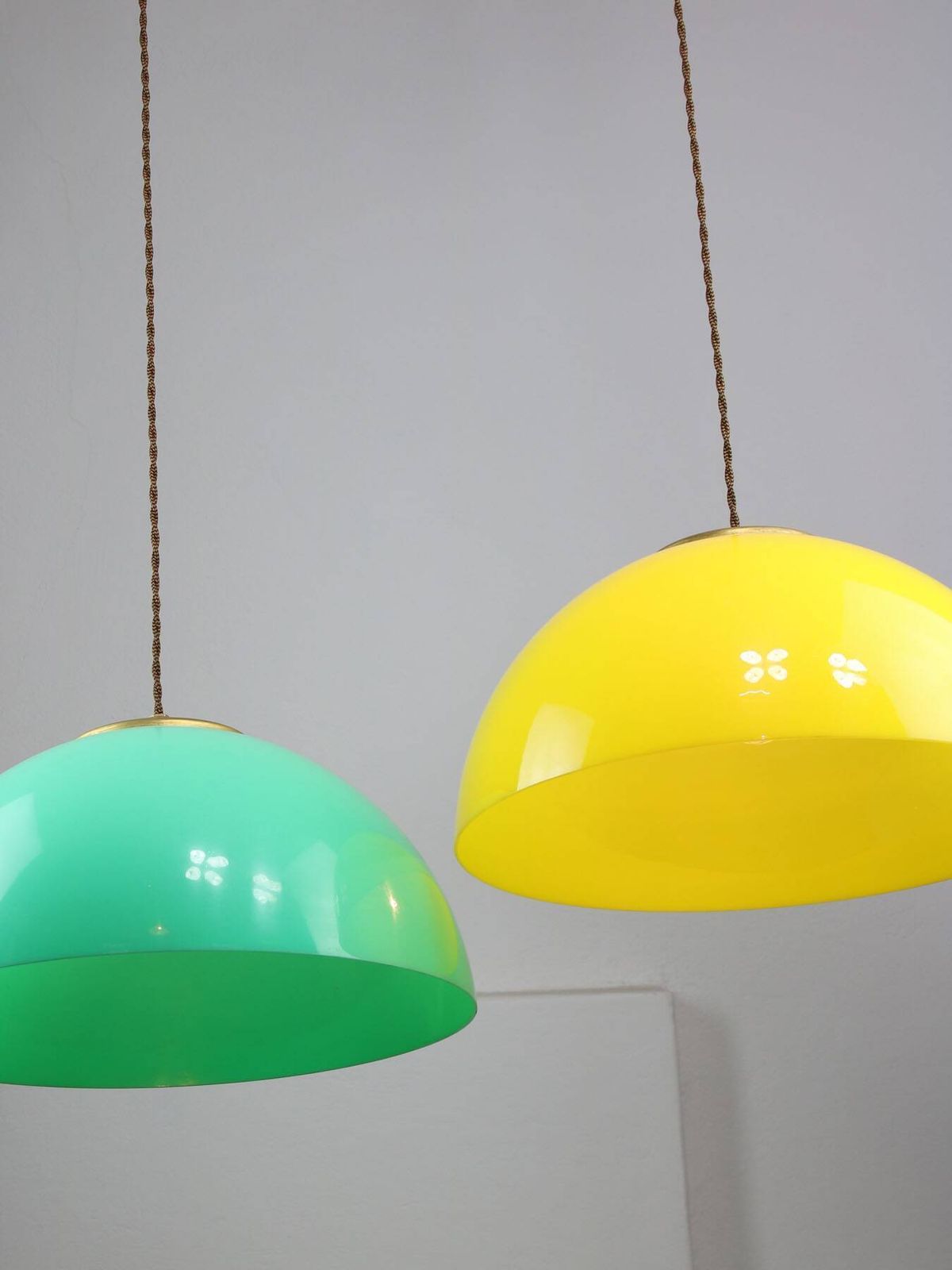 photo furniture Vintage Italian Brass And Yellow Plexiglas Pendant Lamp