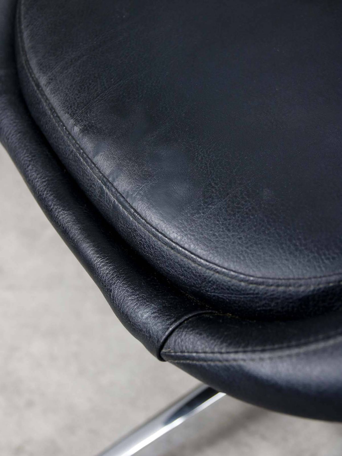 photo for sale Vintage Italian Black Leatherette And Chrome Swivel Chair