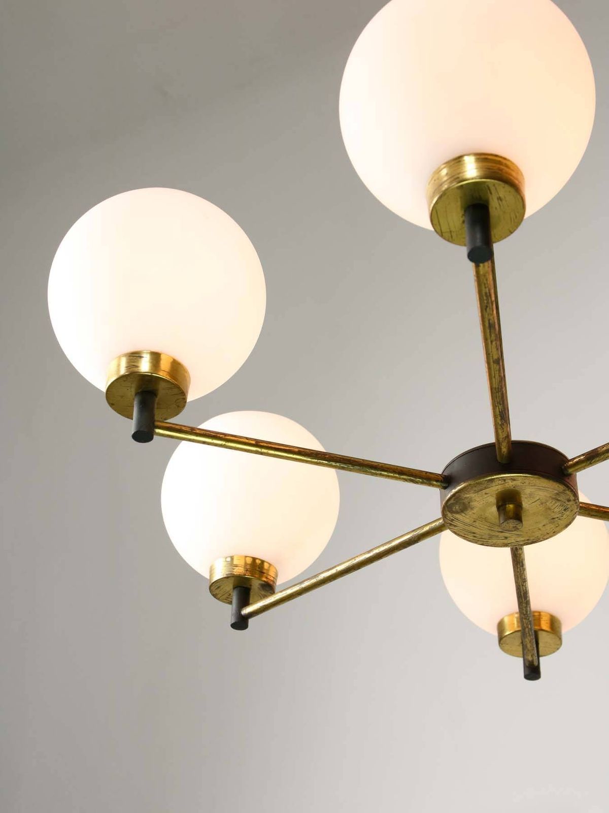 Mid Century Italian Brass And Opaline Chandelier photo furniture