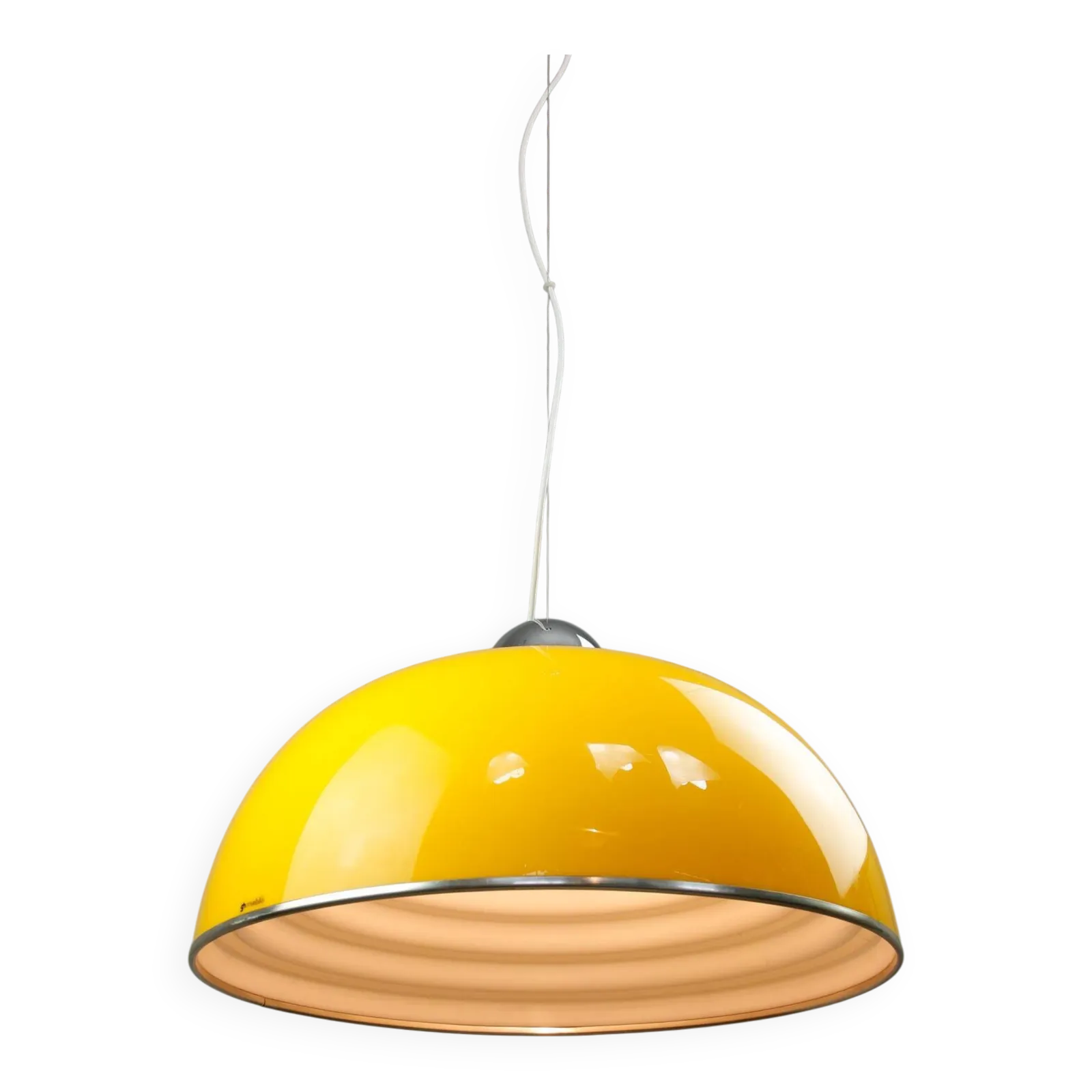 Zeldzame grote gele Space Age hanglamp van Guzzini, jaren 1970