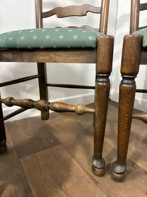 Vintage Oak Set Of Five Ladder Back Dining Chairs photo vinterior