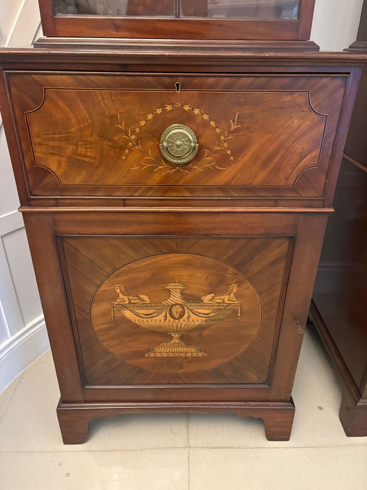 Antique Pair 19th Century Mahogany Inlaid Astragal Glazed Library Bookcases photo vinterior