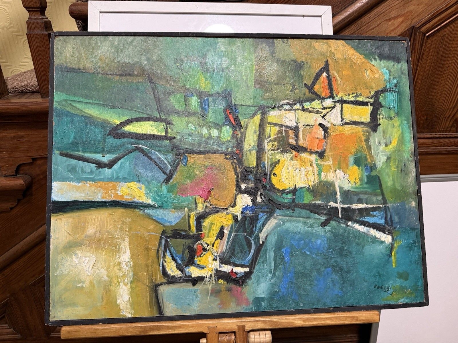 photo furniture Vintage Mid Century Abstract Art Oil On Board 1950s 60s Abstract Expressionist