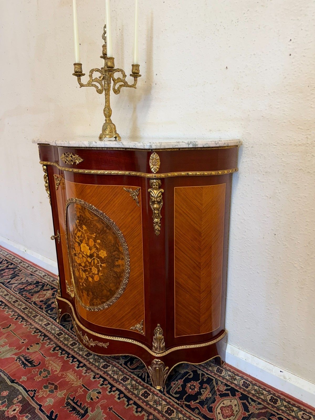 Quality French Marble Top Curved Side Cabinet photo for sale