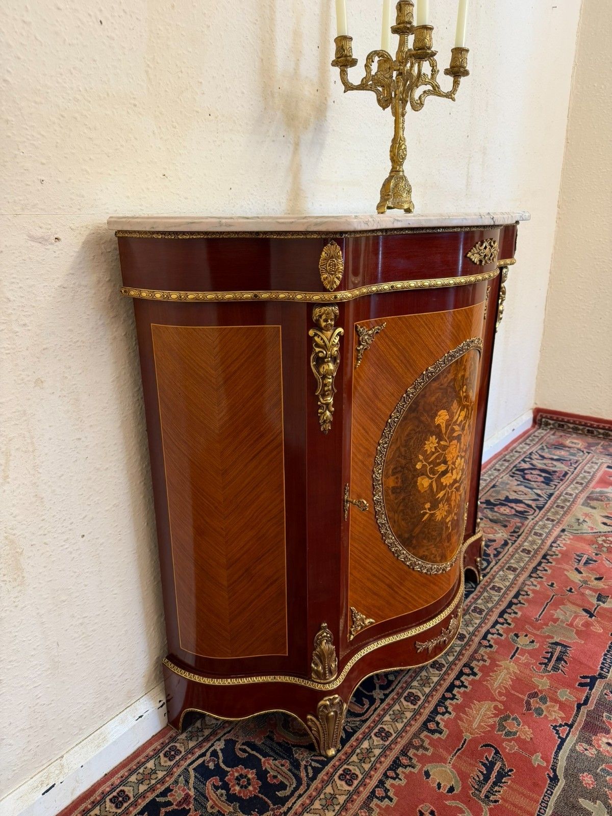 Quality French Marble Top Curved Side Cabinet photo 595.0